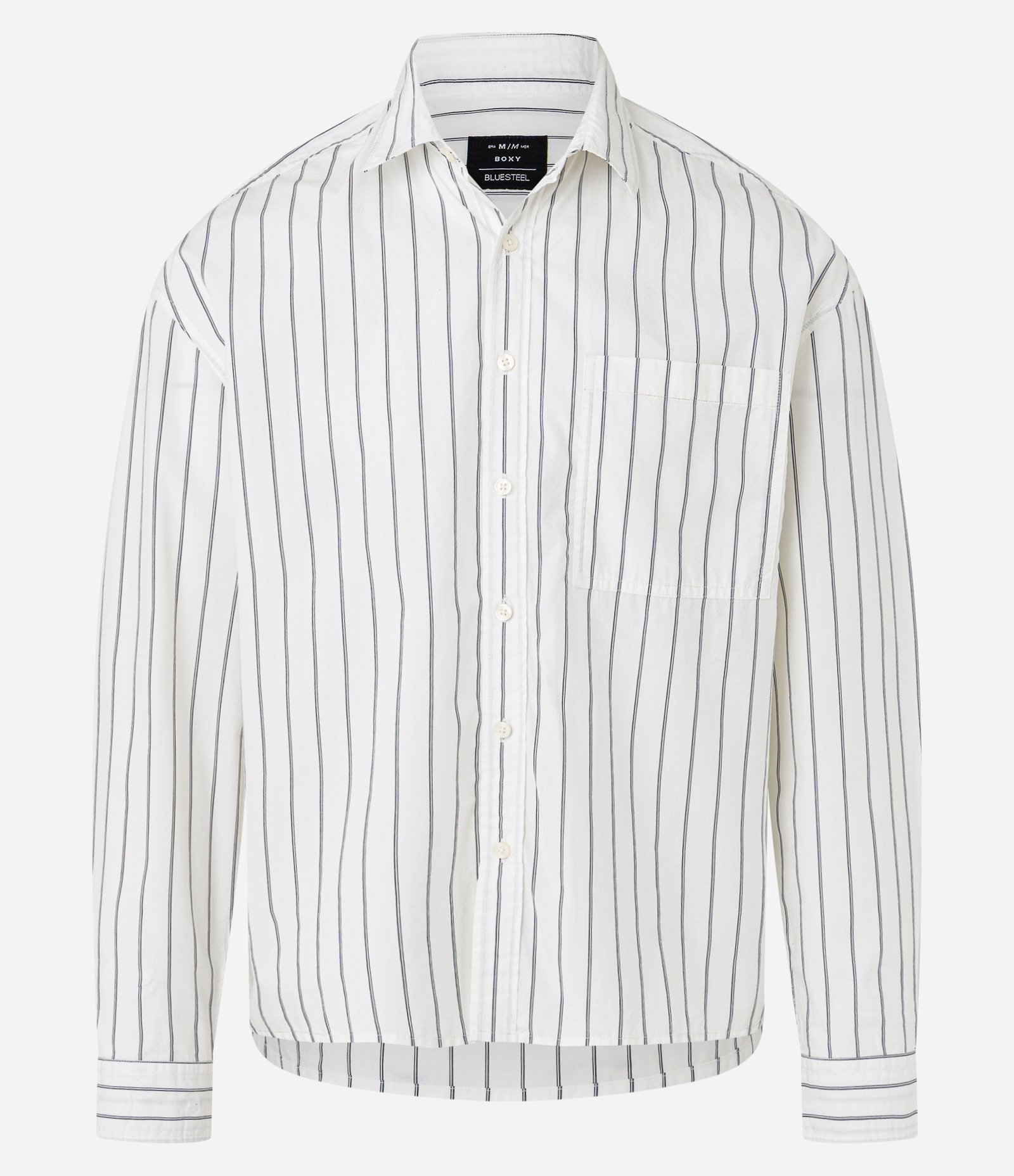 Camisa Boxy em Tricoline com Estampa de Listras e Bolso Branco 5