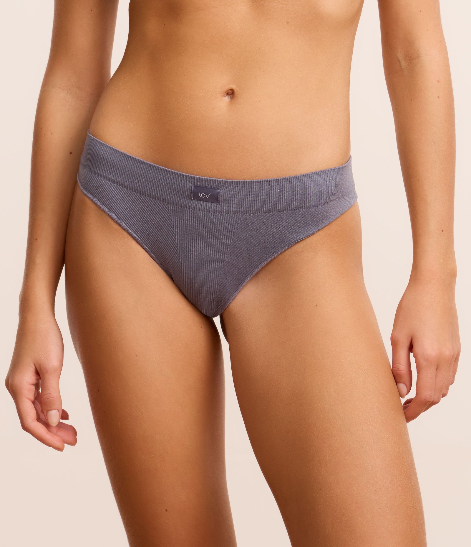 Kit 02 Calcinhas Biquíni Fio Comfy Seamless Texturizada com Etiqueta LOV Cinza/Bege 4