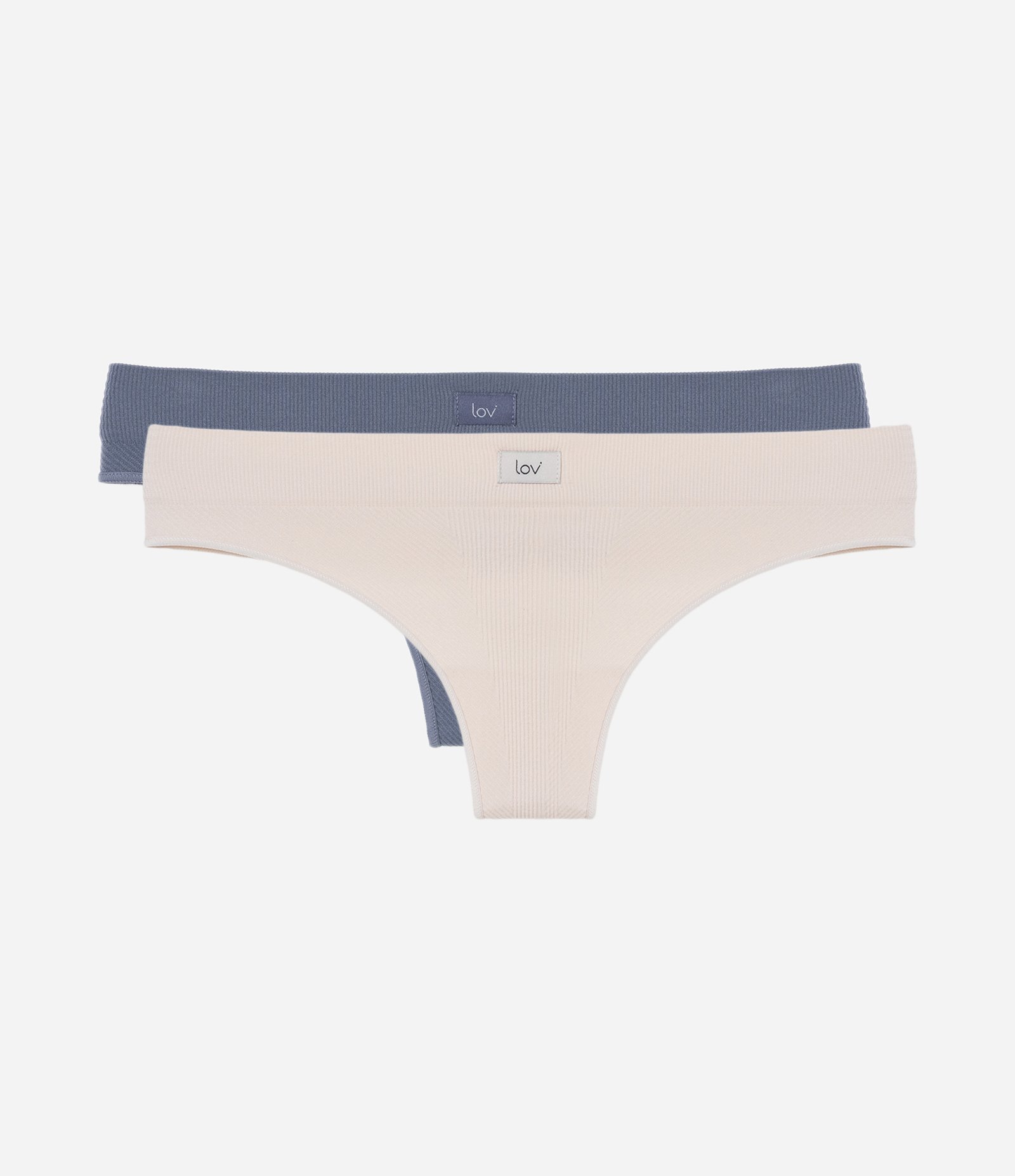 Kit 02 Calcinhas Biquíni Fio Comfy Seamless Texturizada com Etiqueta LOV Cinza/Bege 1