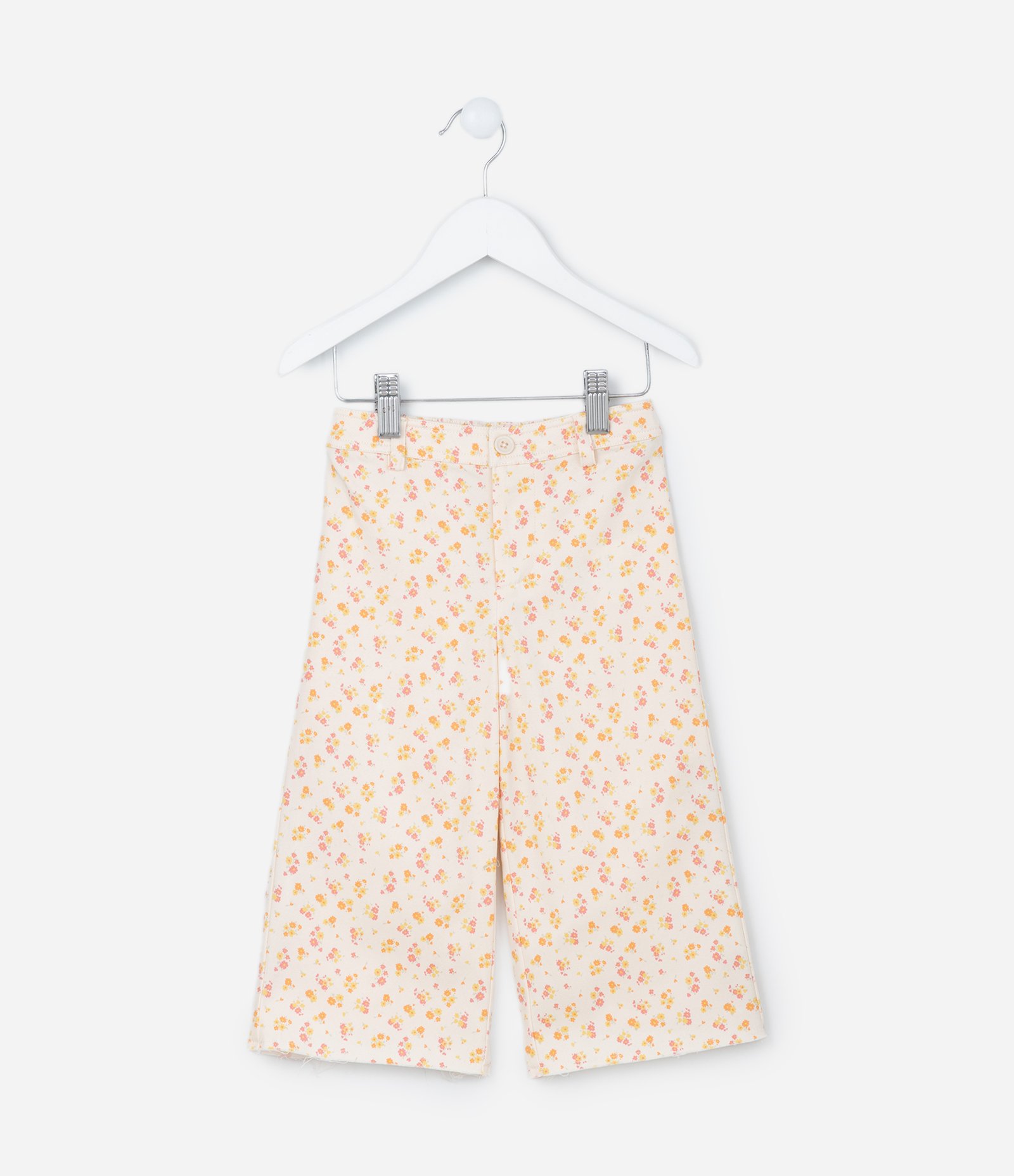 Calça Wide Leg Infantil com Estampa Floral - Tam 1 a 6 Anos Bege 2