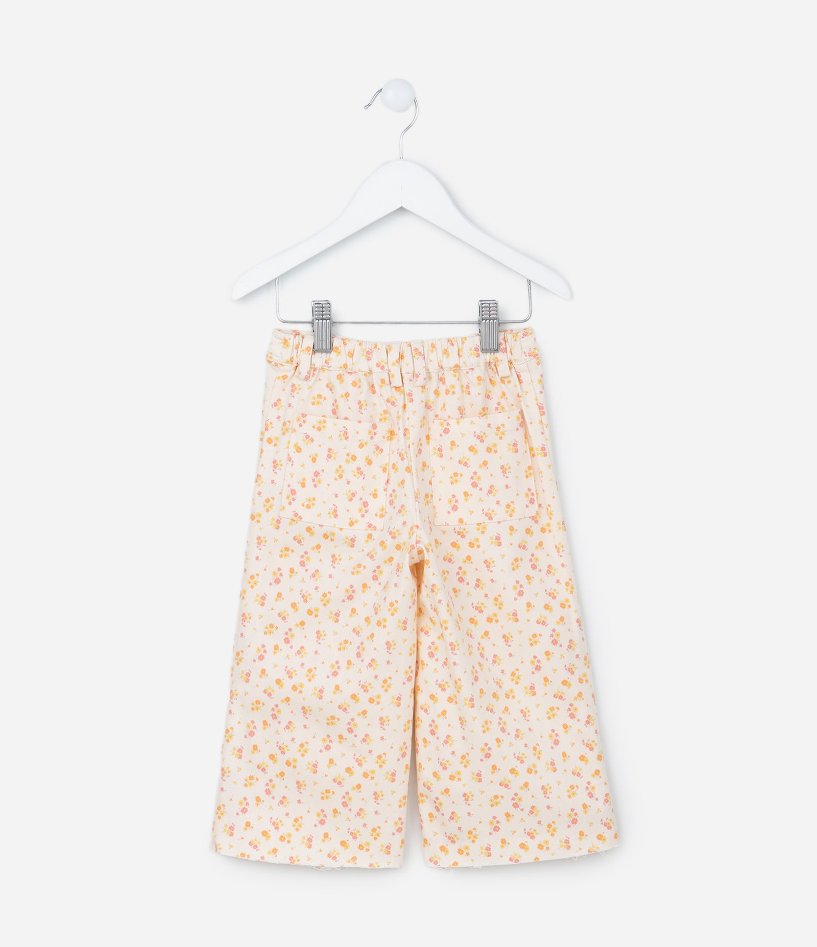 Calça Wide Leg Infantil com Estampa Floral - Tam 1 a 6 Anos Bege 3
