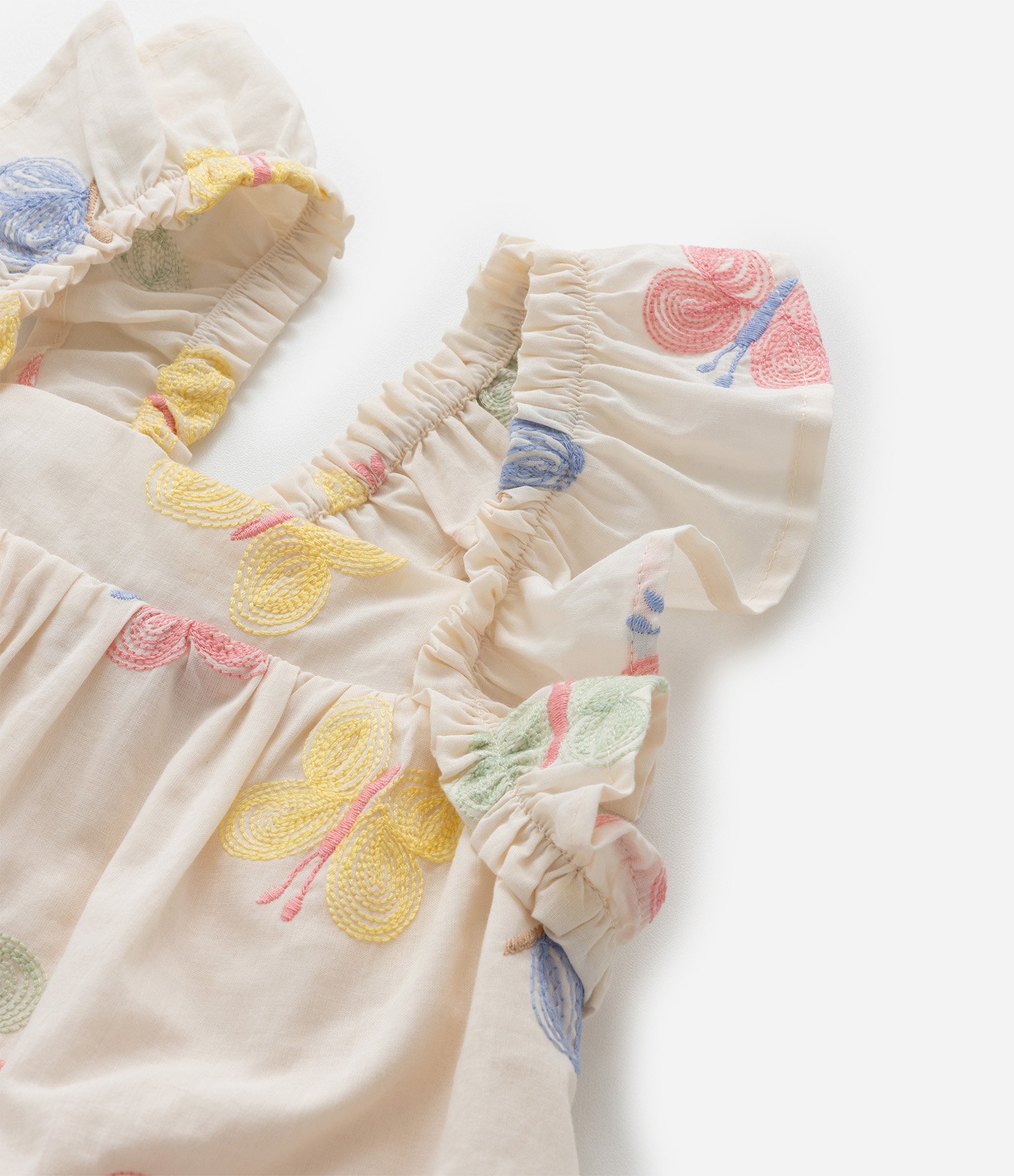 Conjunto Infantil em Tricoline com Bordado Borboletas - Tam 1 a 6 Anos Bege 11