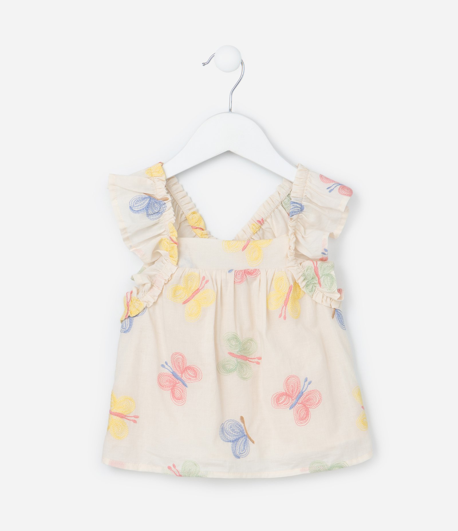 Conjunto Infantil em Tricoline com Bordado Borboletas - Tam 1 a 6 Anos Bege 2