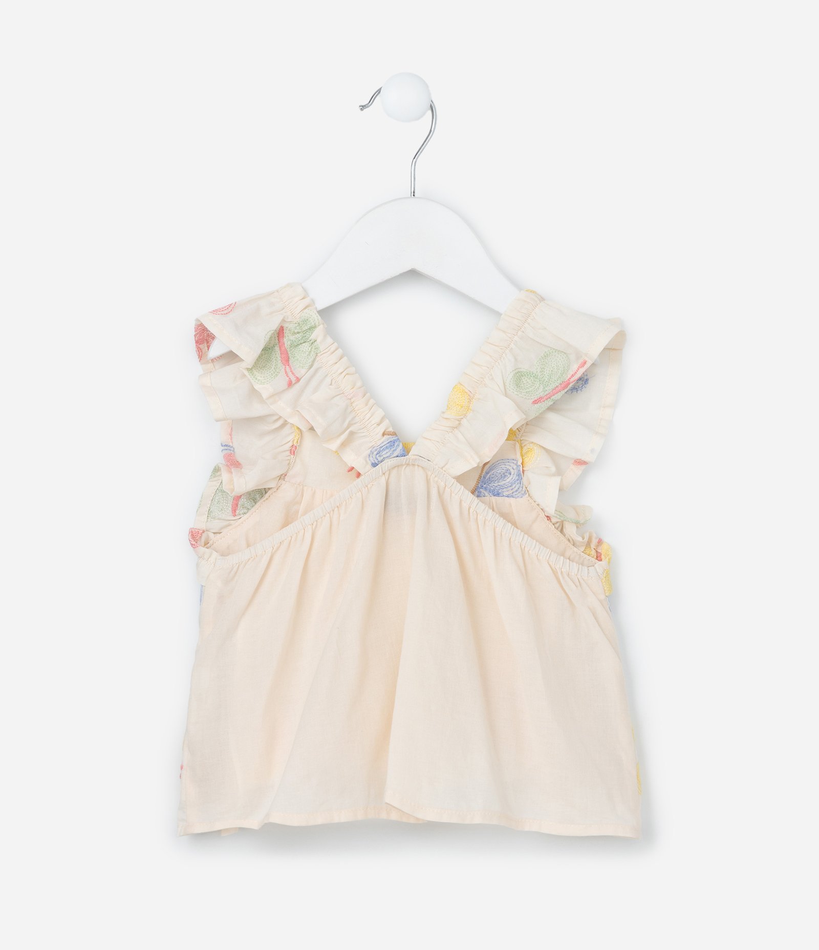 Conjunto Infantil em Tricoline com Bordado Borboletas - Tam 1 a 6 Anos Bege 3