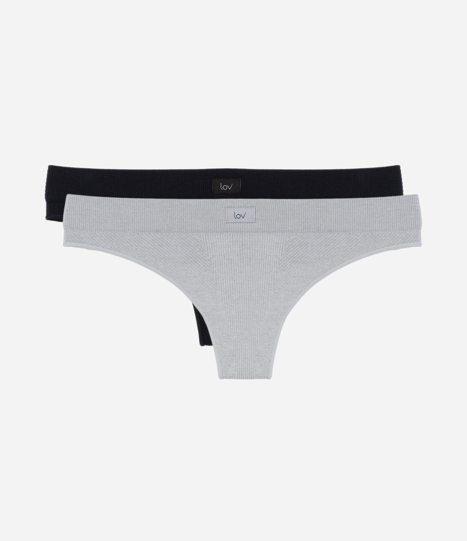 Kit 02 Calcinhas Biquíni Fio Comfy Seamless Texturizada com Etiqueta LOV Preto/Cinza 1