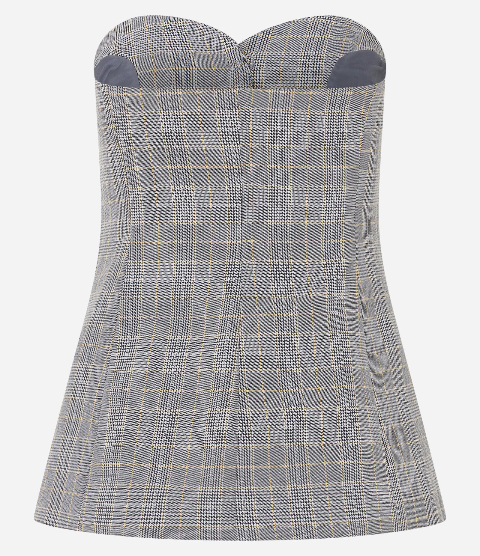 Blusa Colete Alfaiatada Xadrez com Decote Coração Cinza 8