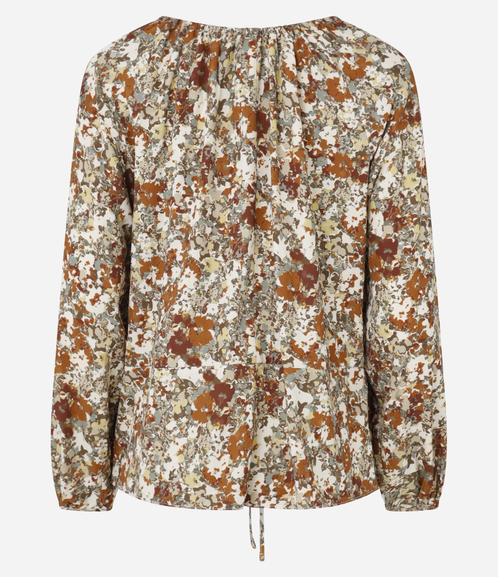 Blusa em Viscose com Amarração na Gola e Estampa Abstrata Marrom 6