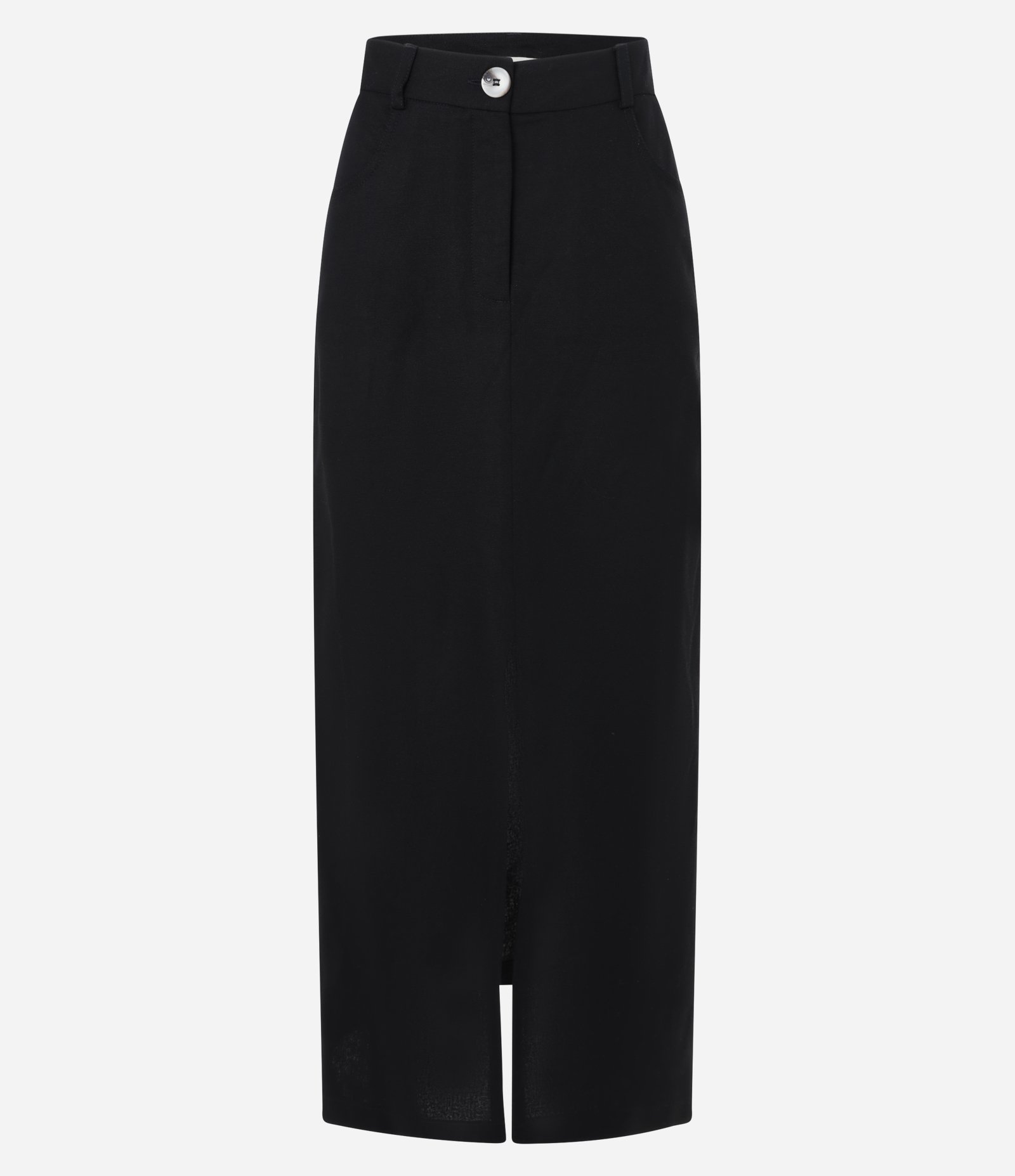 Saia Longa em Viscolinho com Bolsos e Fenda Preto 5