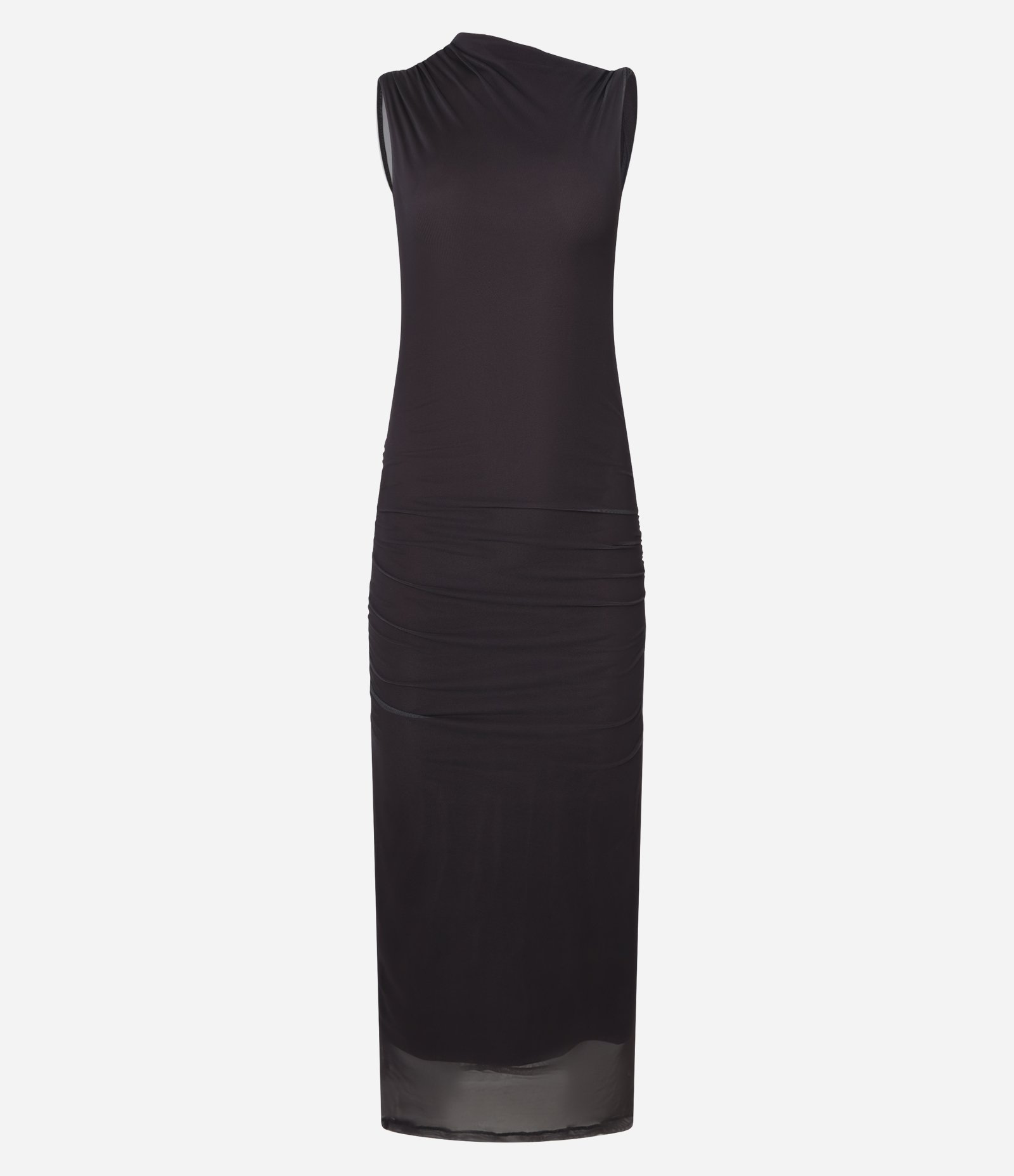 Vestido New Midi em Tule com Transparência e Decote Assimétrico Marrom 6