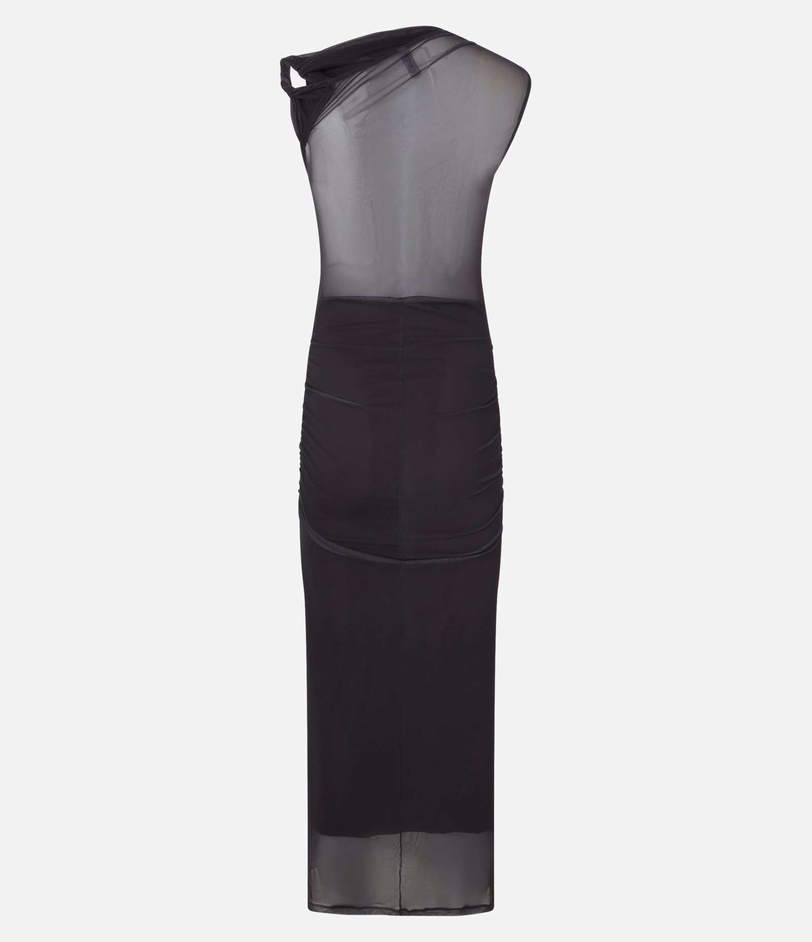 Vestido New Midi em Tule com Transparência e Decote Assimétrico Marrom 7