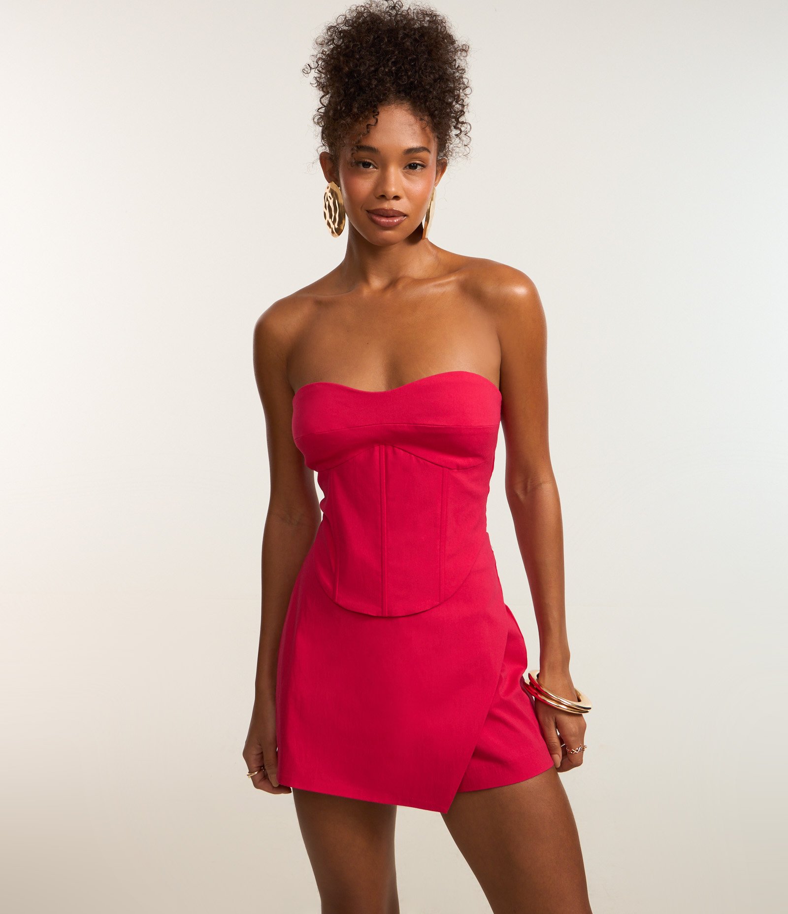 Short Saia em Bengaline com Recorte Frontal Rosa Avermelhado 2