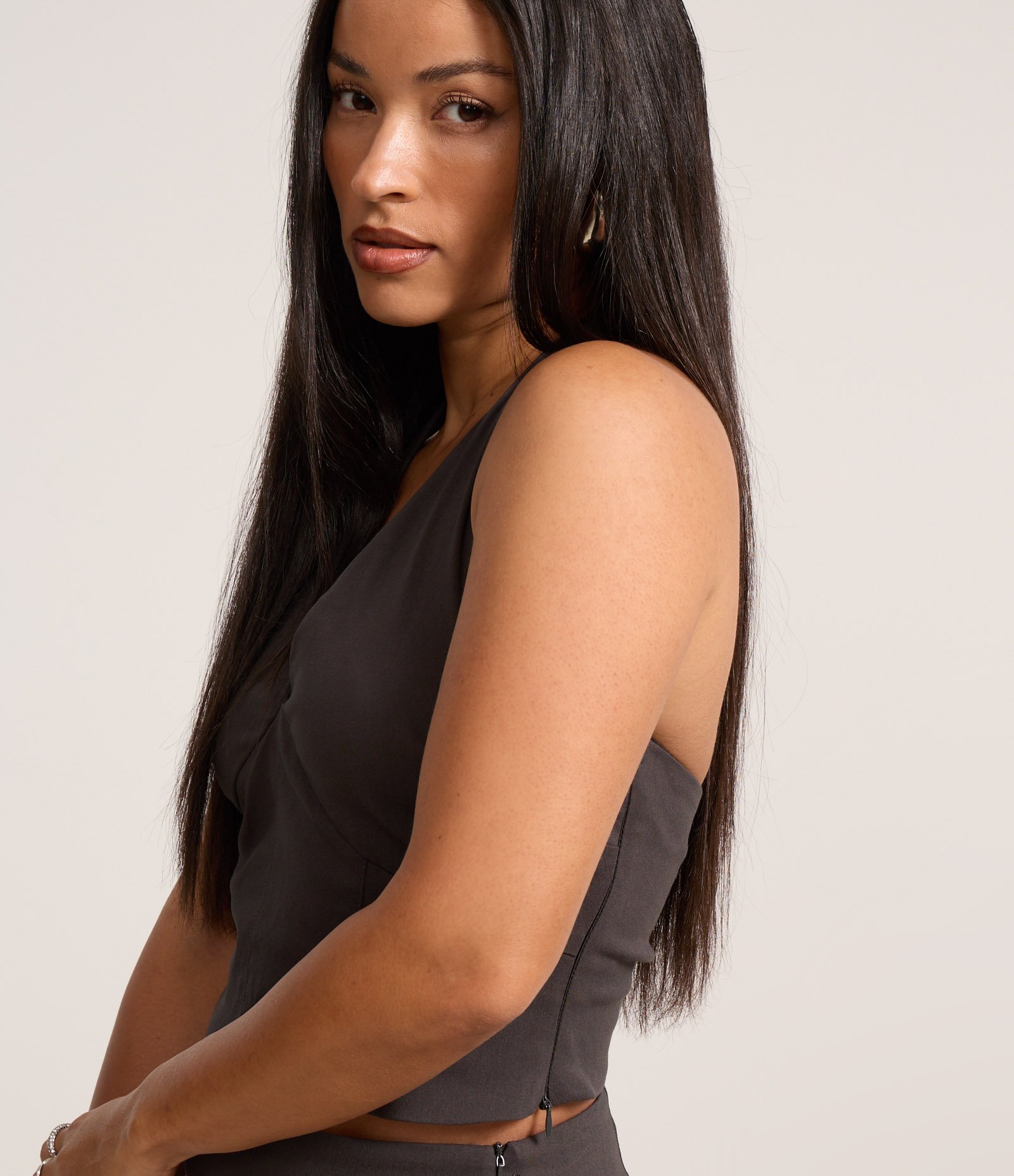 Blusa Curta em Bengaline Frente Única Cinza 8