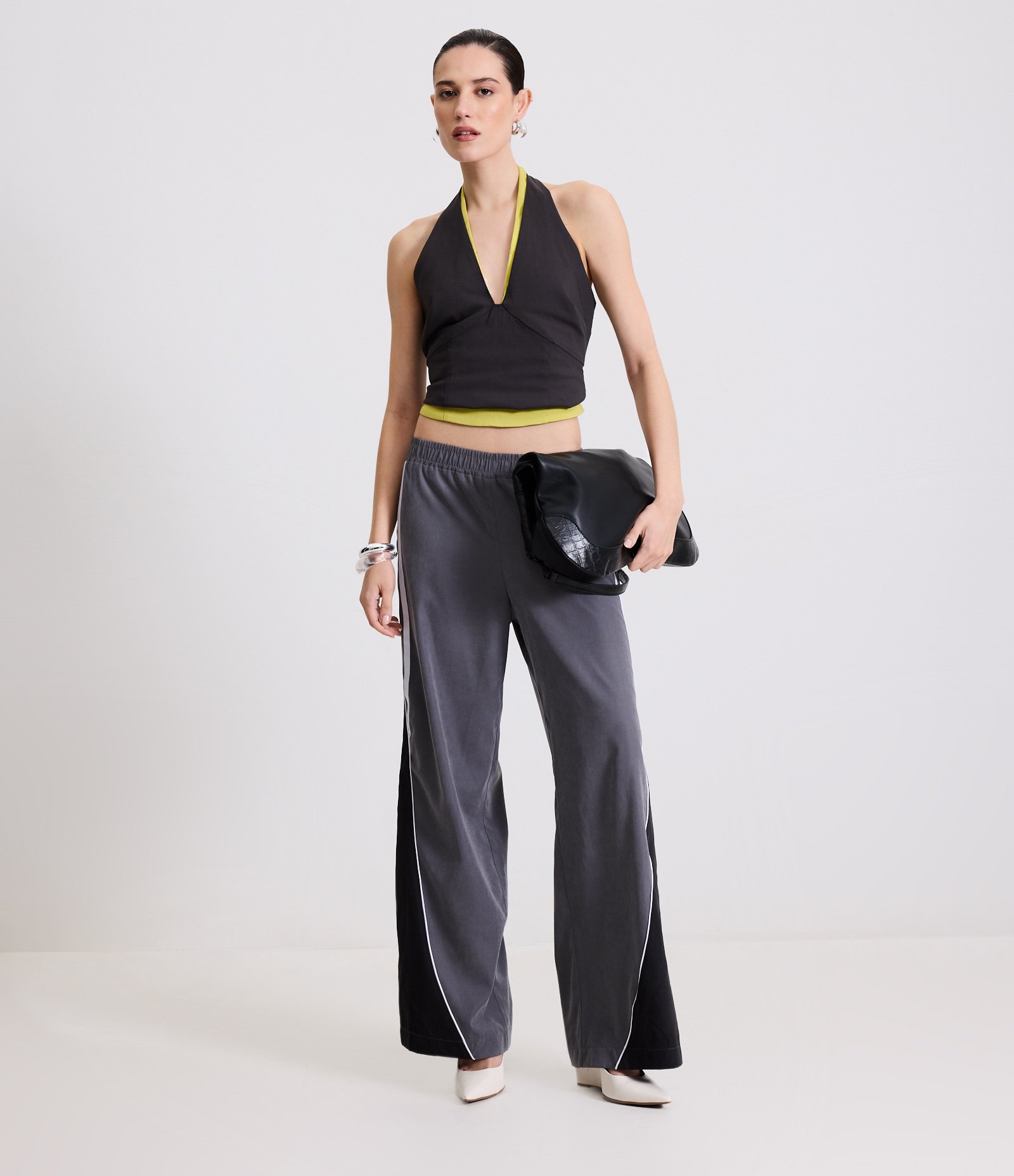 Blusa Curta em Bengaline Frente Única Cinza 1