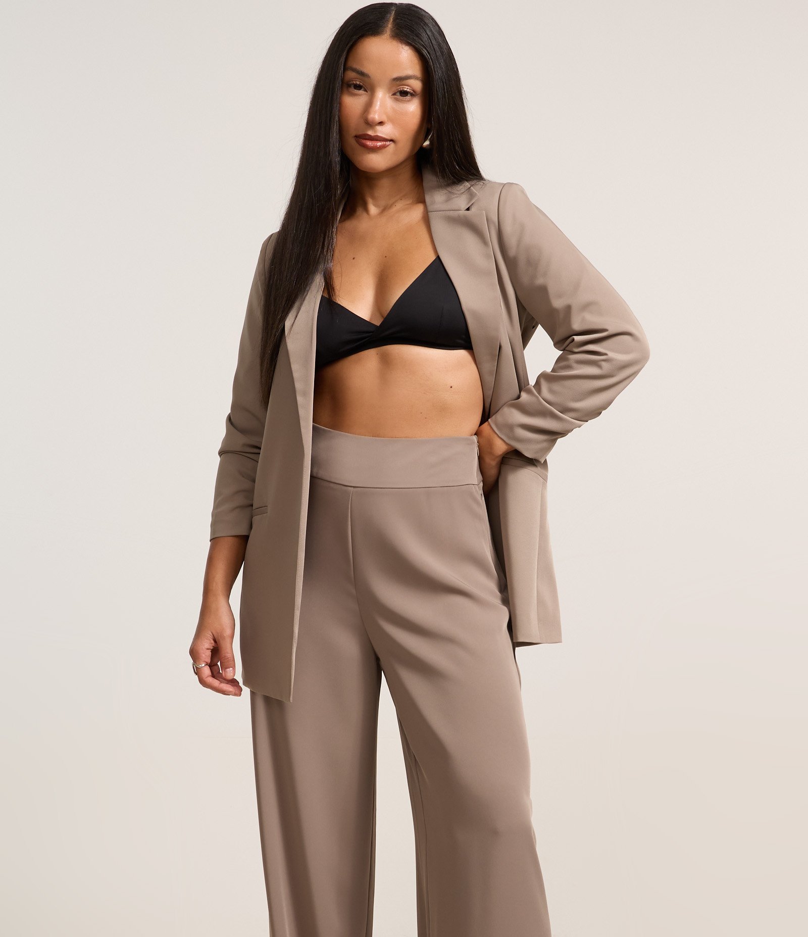 Calça Pantalona em Crepe com Pences Cinza 2