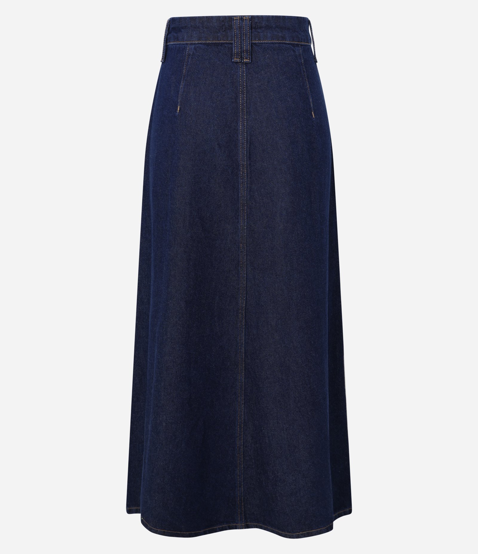 Saia Evasê Midi em Jeans com Fenda e Bolsos Frontais Azul Escuro 6