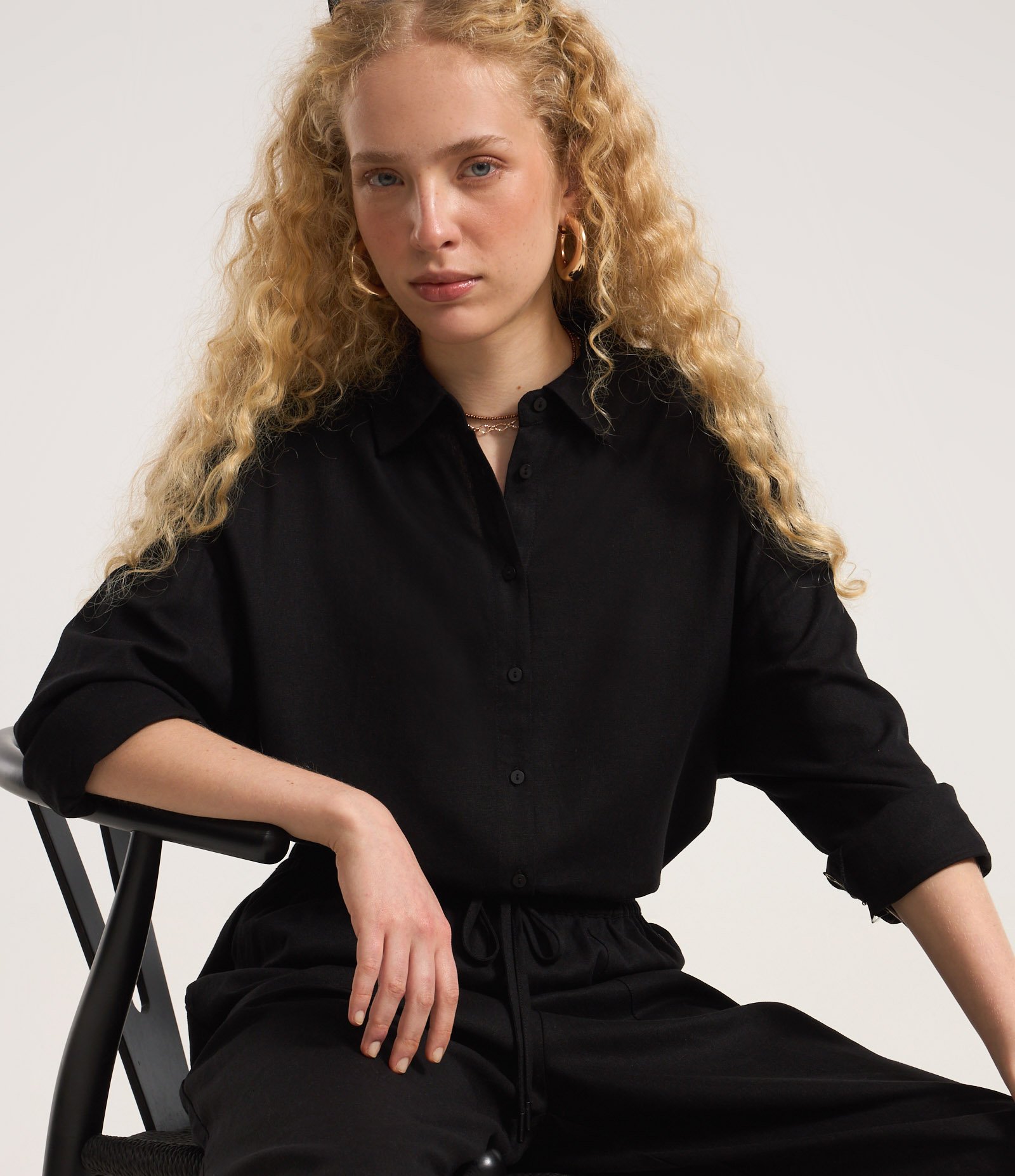 Camisa Alongada em Viscose e Linho com Botões 1