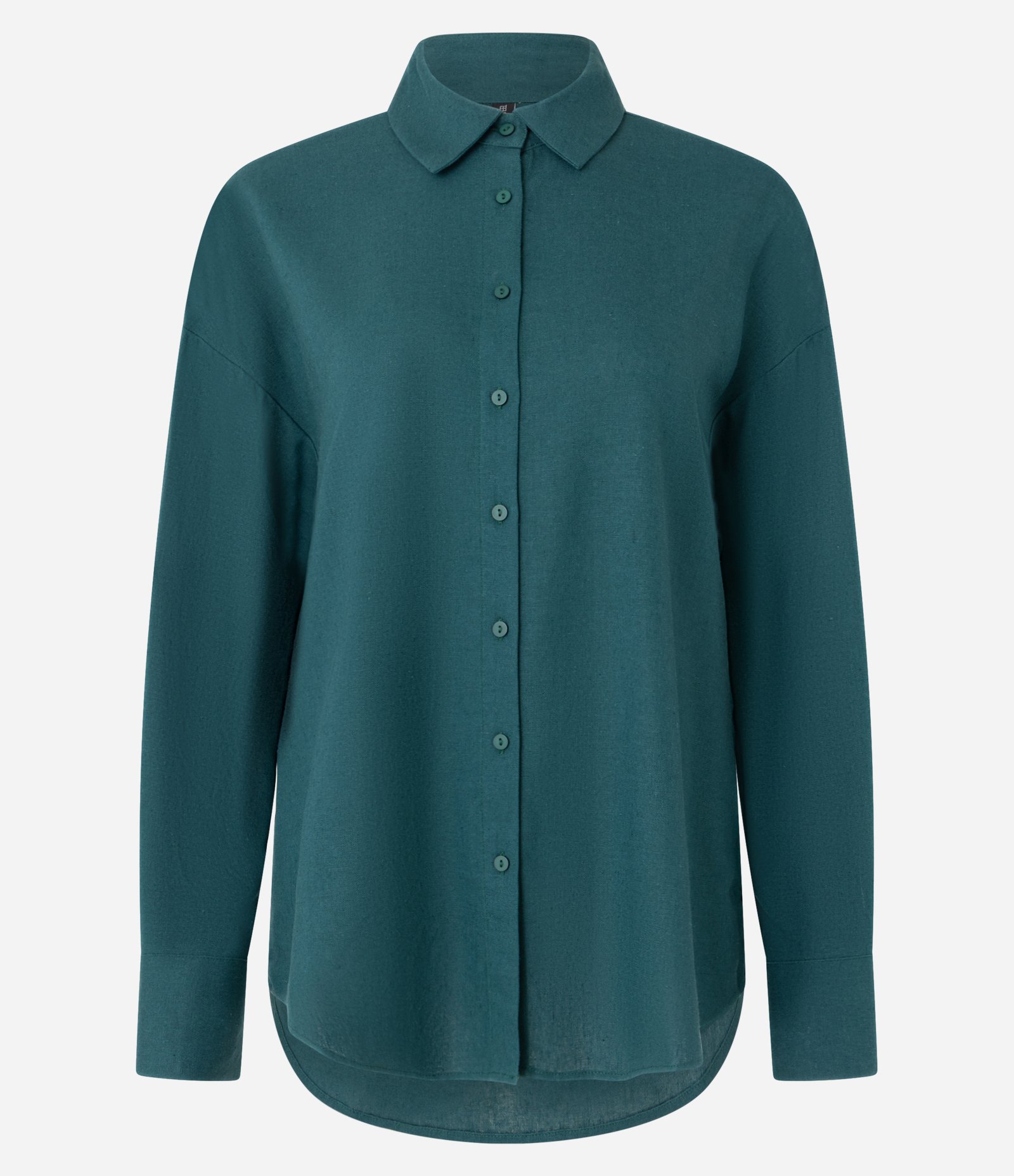 Camisa Alongada em Viscose e Linho com Botões Verde 6