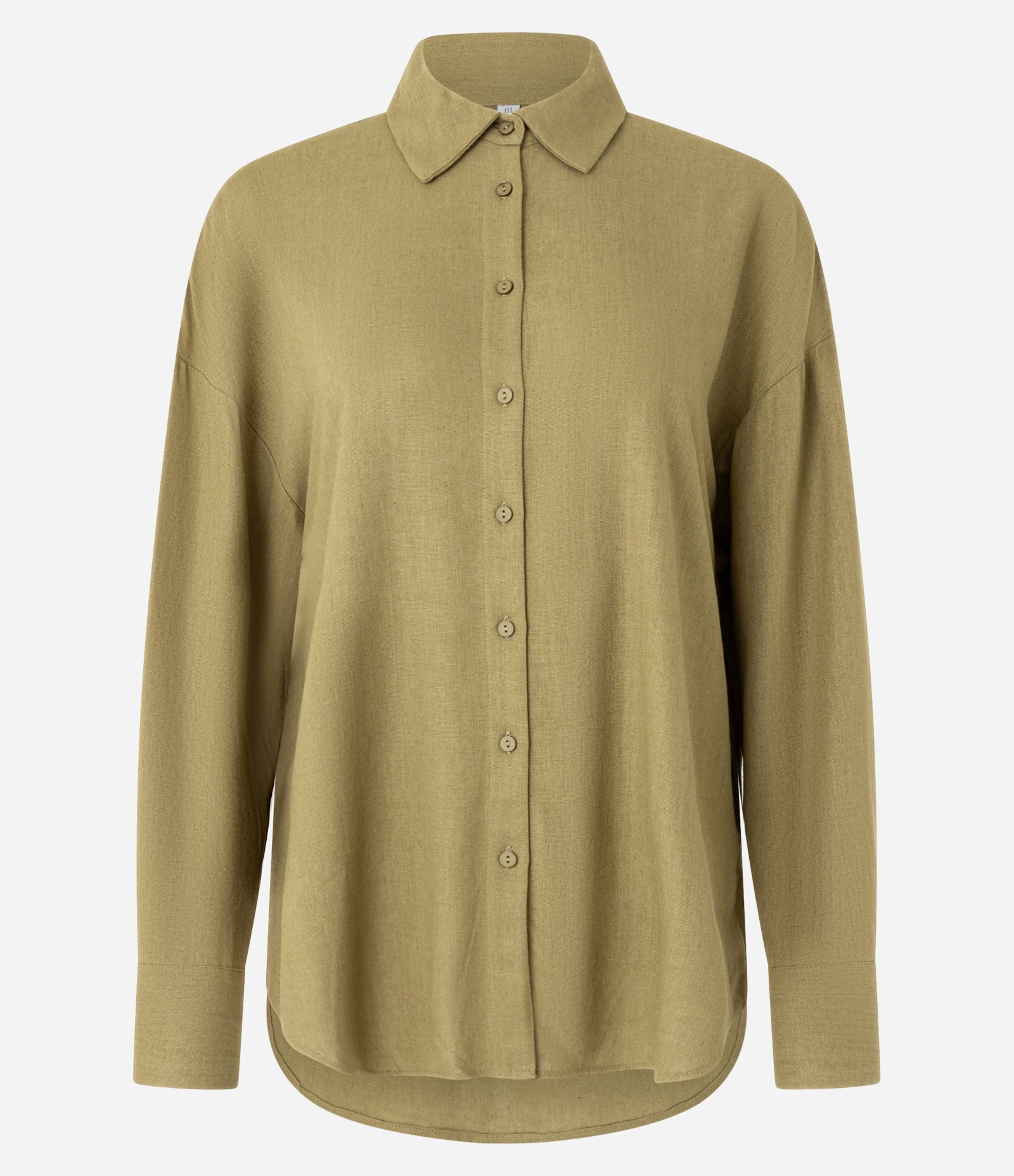 Camisa Alongada em Viscose e Linho com Botões Verde 6