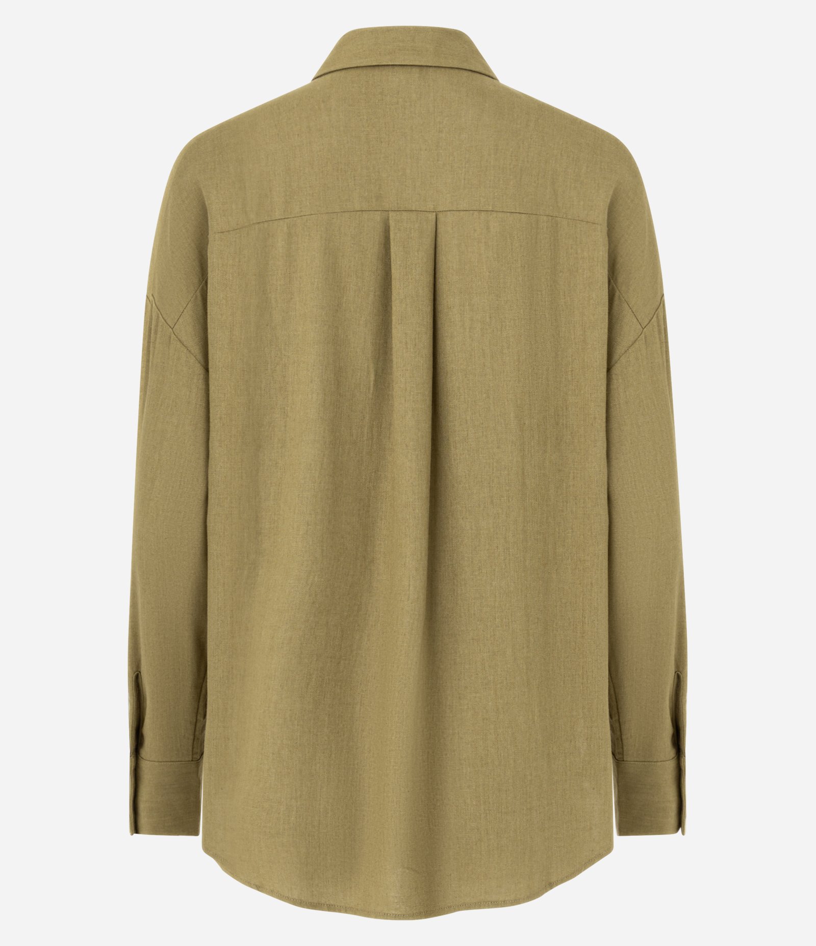 Camisa Alongada em Viscose e Linho com Botões Verde 7