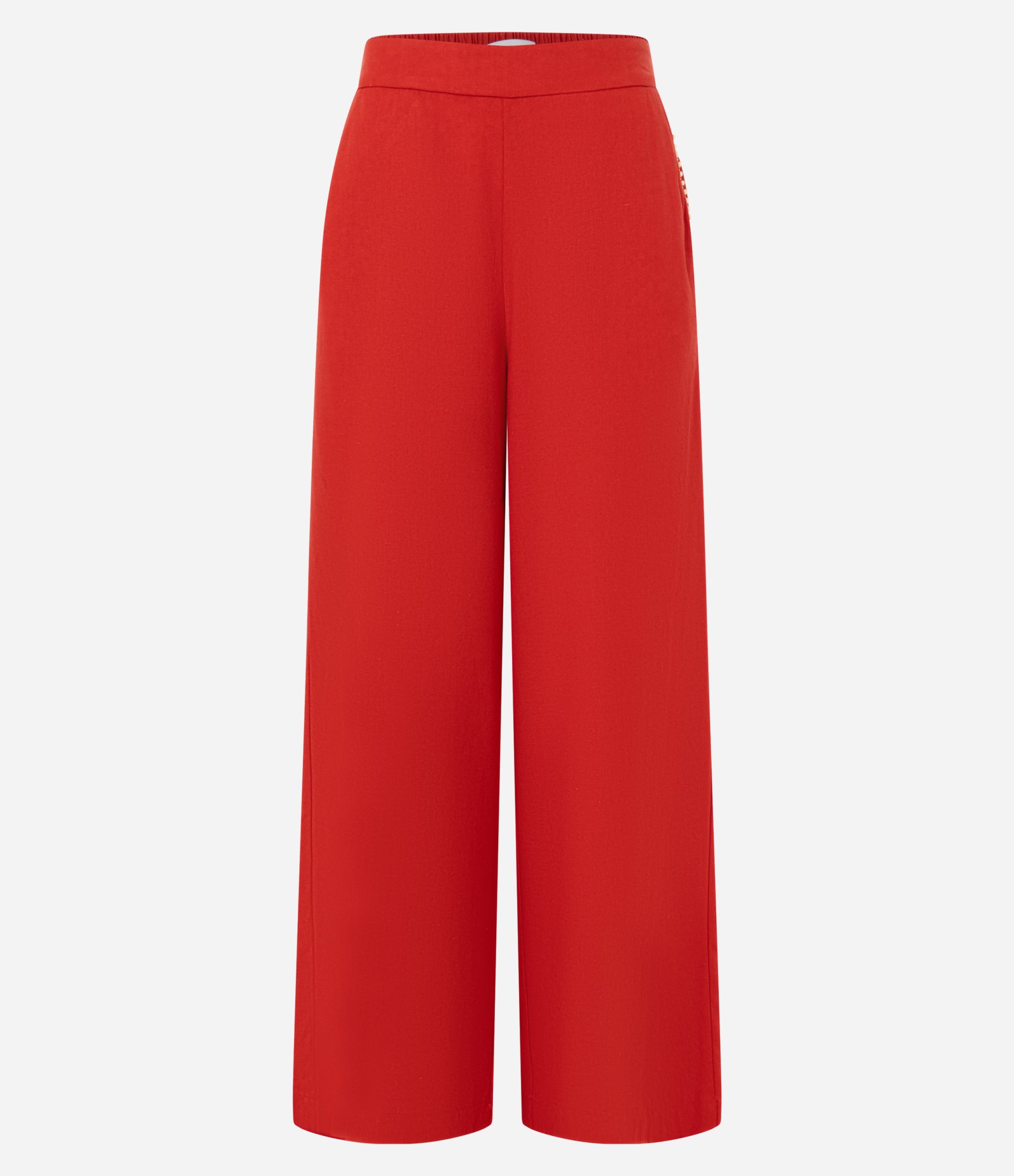 Calça Pantalona em Viscolinho com Bolinhas nos Bolso Vermelho 5