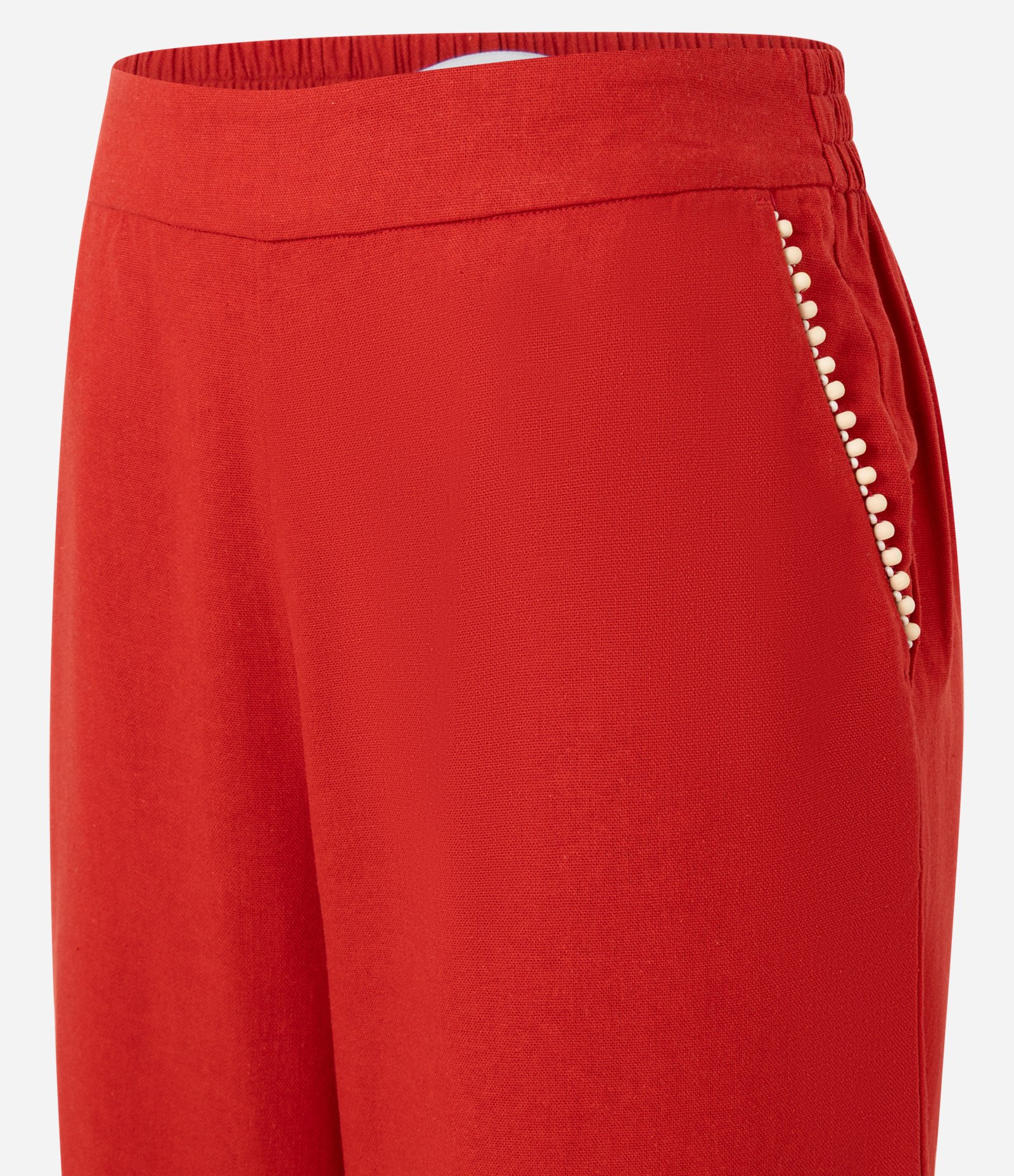 Calça Pantalona em Viscolinho com Bolinhas nos Bolso Vermelho 6