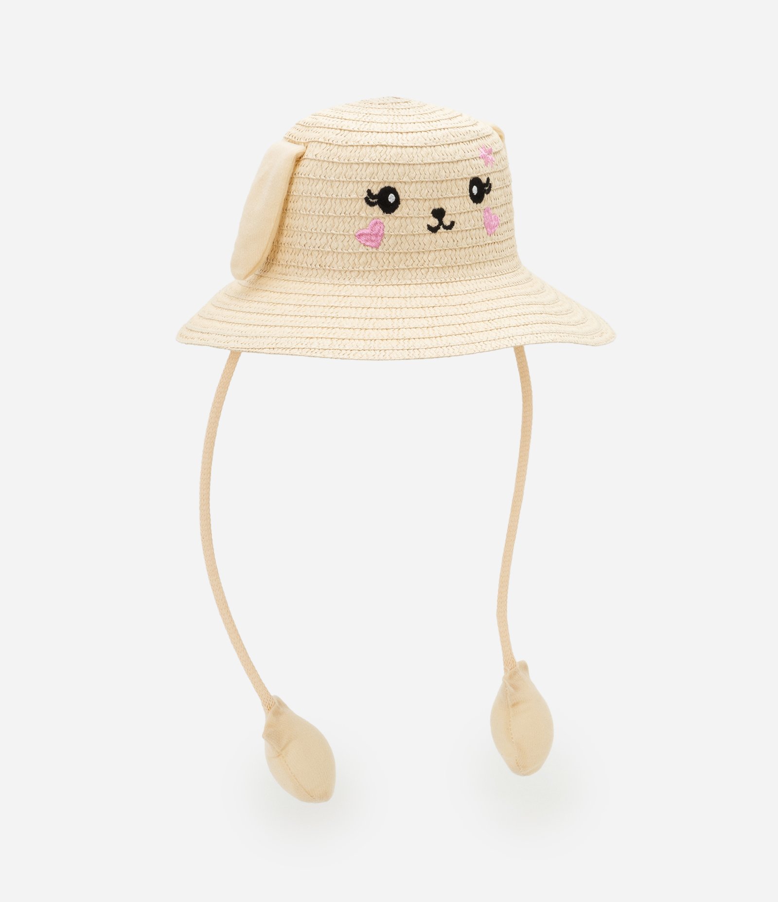 Chapéu de Palha Infantil com Carinha e Orelha - Tam Único Bege 1