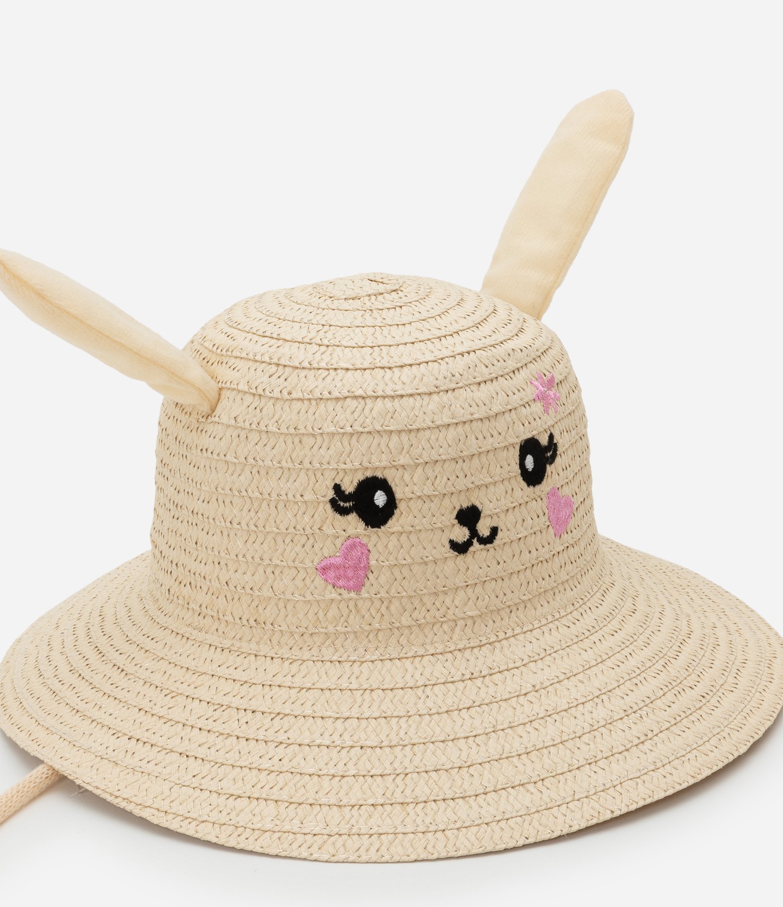 Chapéu de Palha Infantil com Carinha e Orelha - Tam Único Bege 5