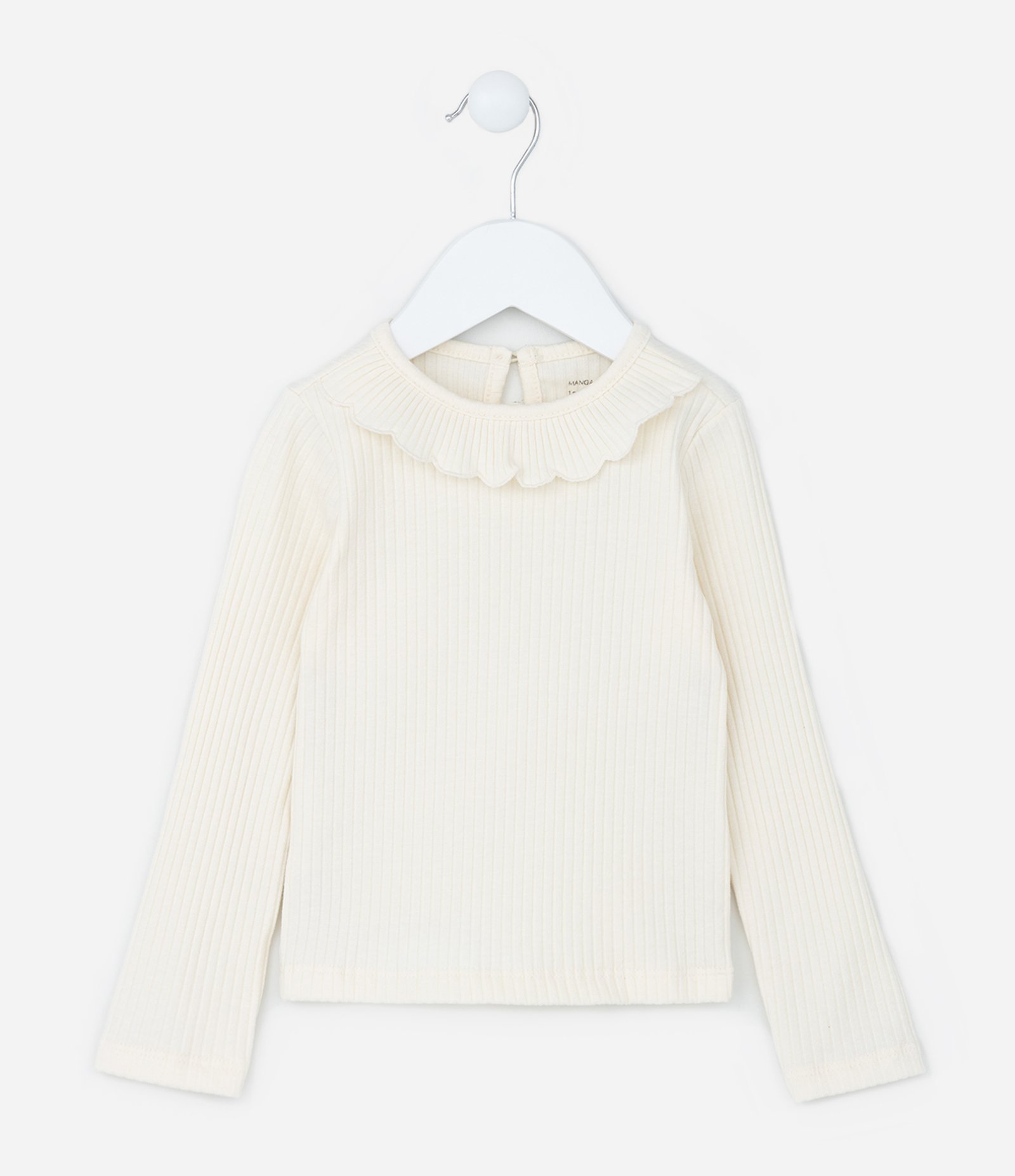 Blusa Infantil Canelada com Babado na Gola - Tam 1 a 6 Anos Off White 1