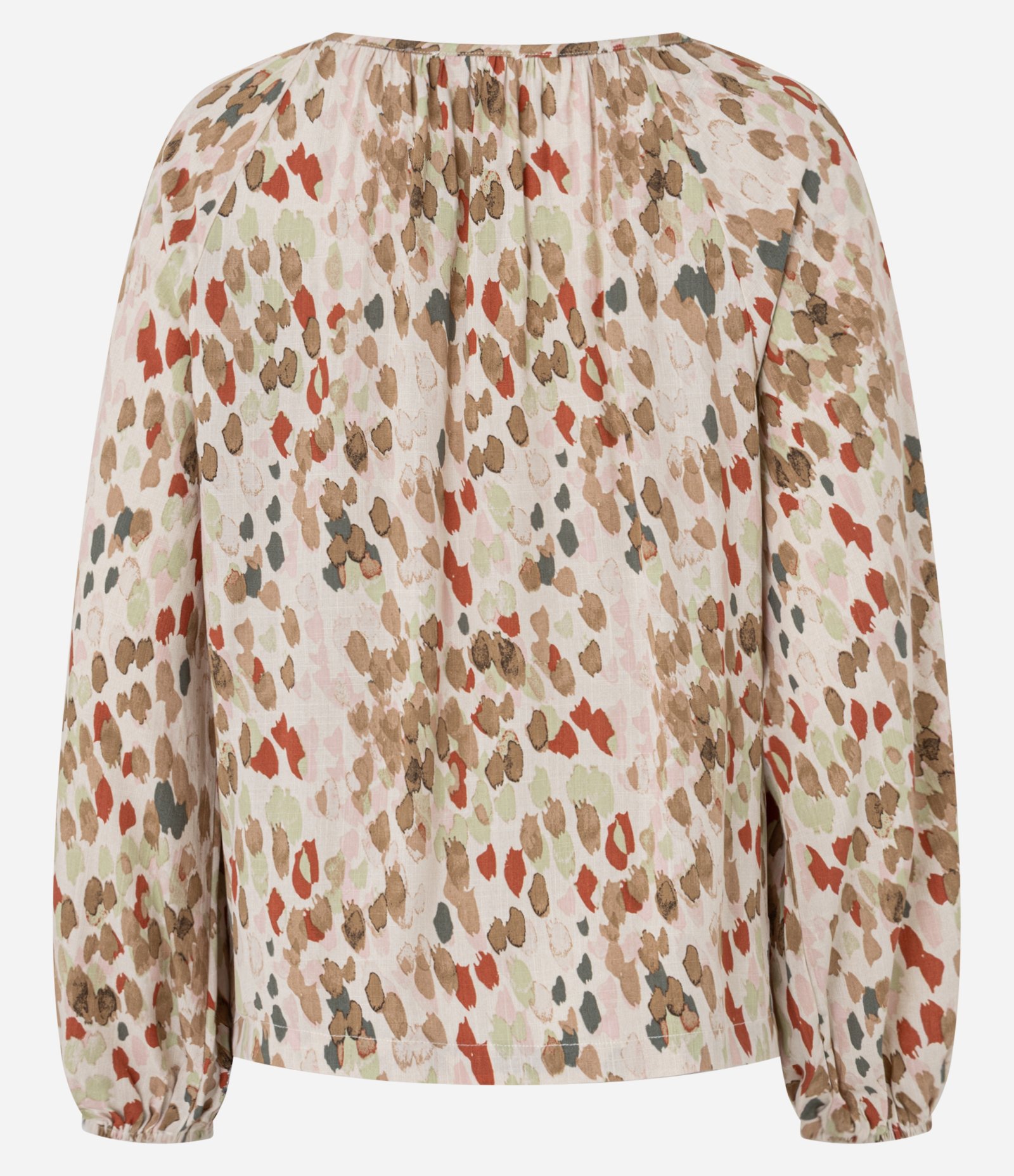 Blusa em Chalis com Estampa Abstrata e Decote Canoa Bege 6