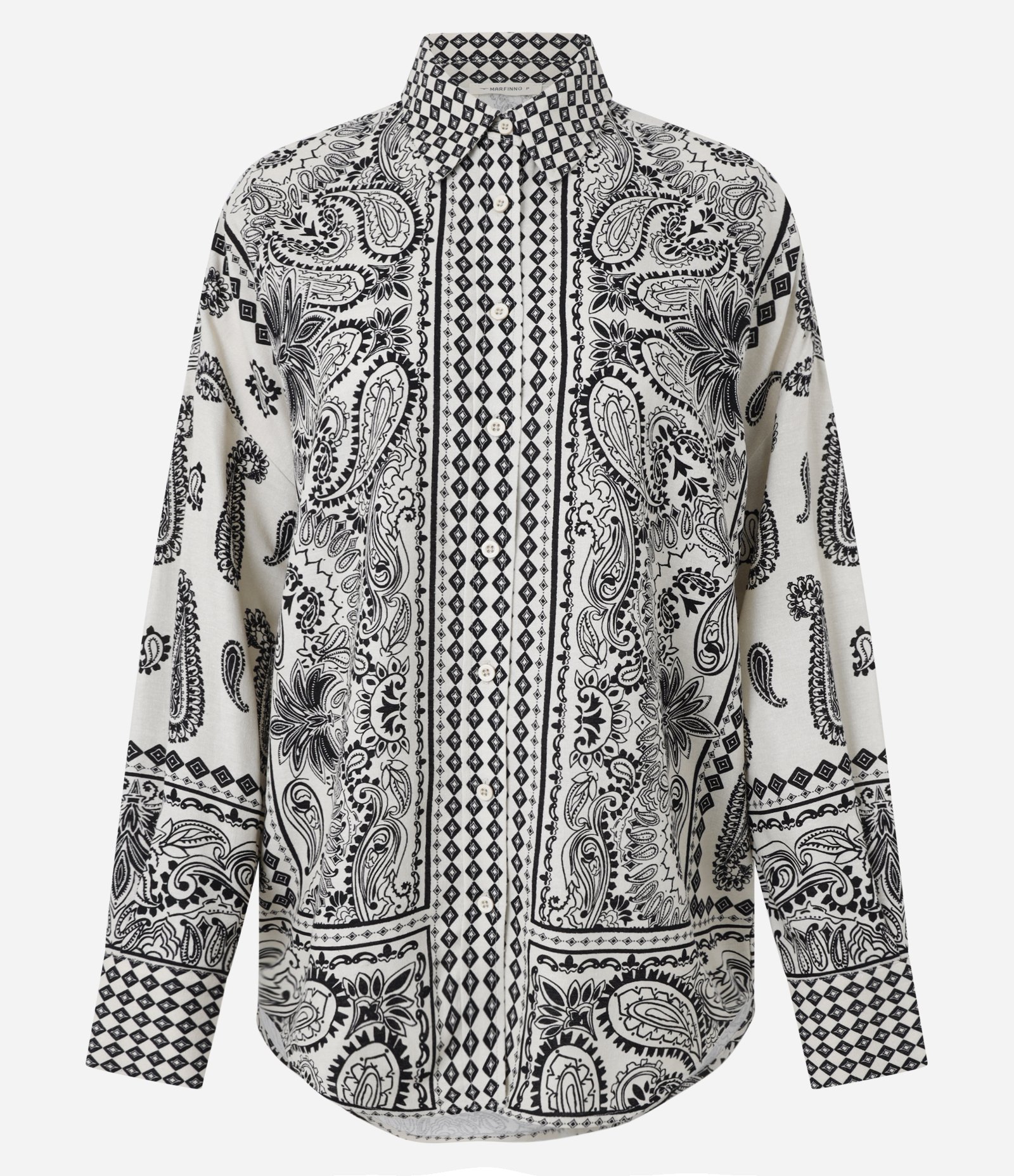 Camisa Alongada em Viscolinho com Estampa Abstrata Bege/Preto 5