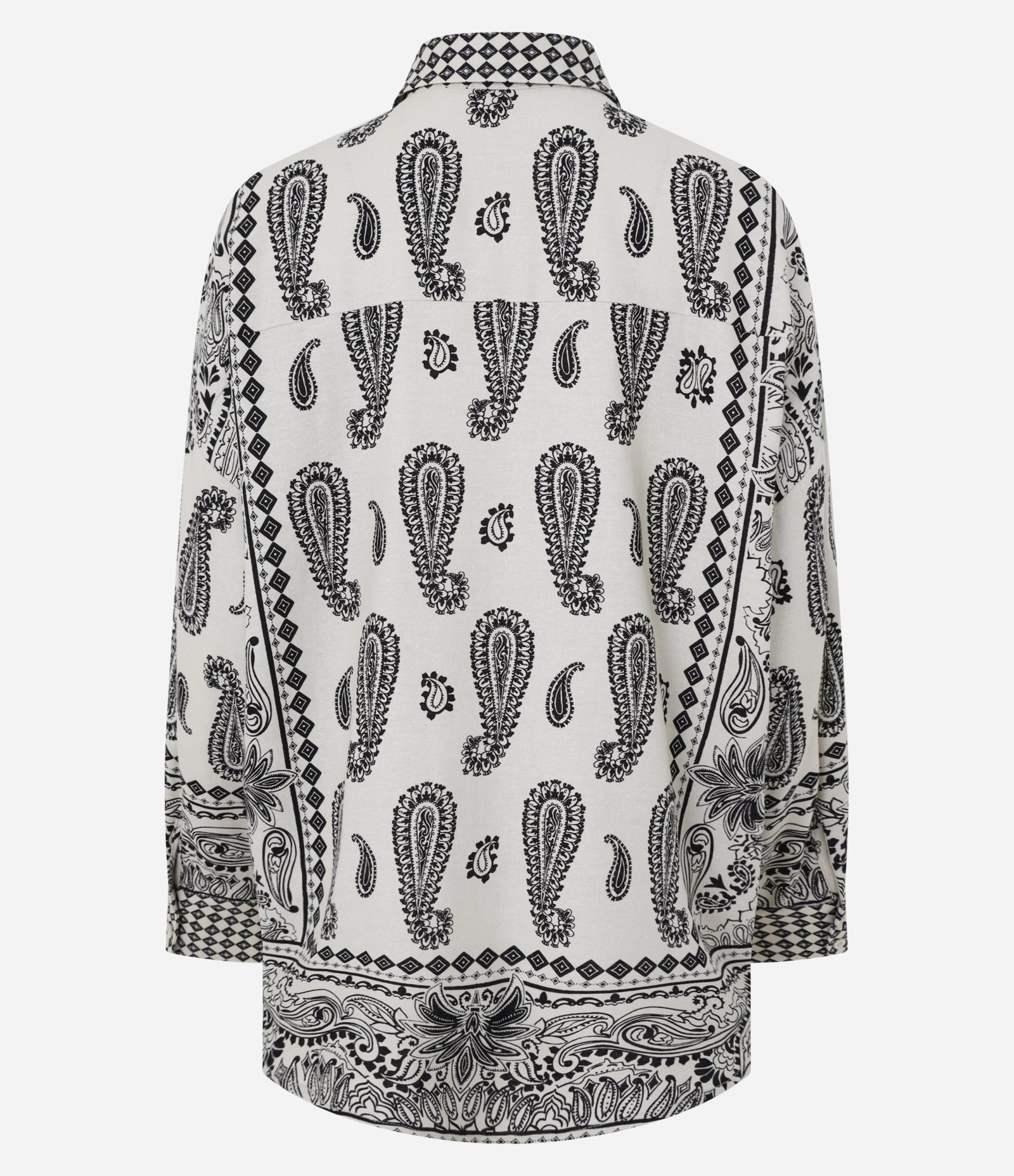 Camisa Alongada em Viscolinho com Estampa Abstrata Bege/Preto 7