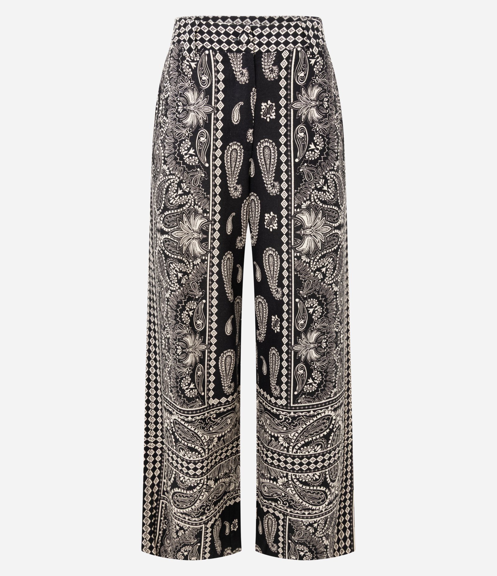Calça Boho Pantalona em Viscolinho com Estampa Paisley Preto 5