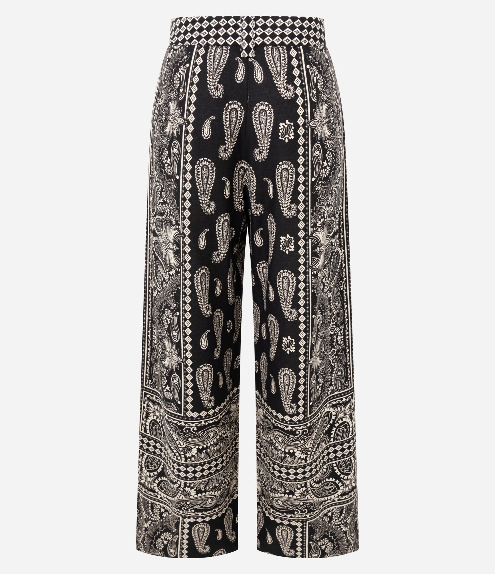 Calça Boho Pantalona em Viscolinho com Estampa Paisley Preto 7