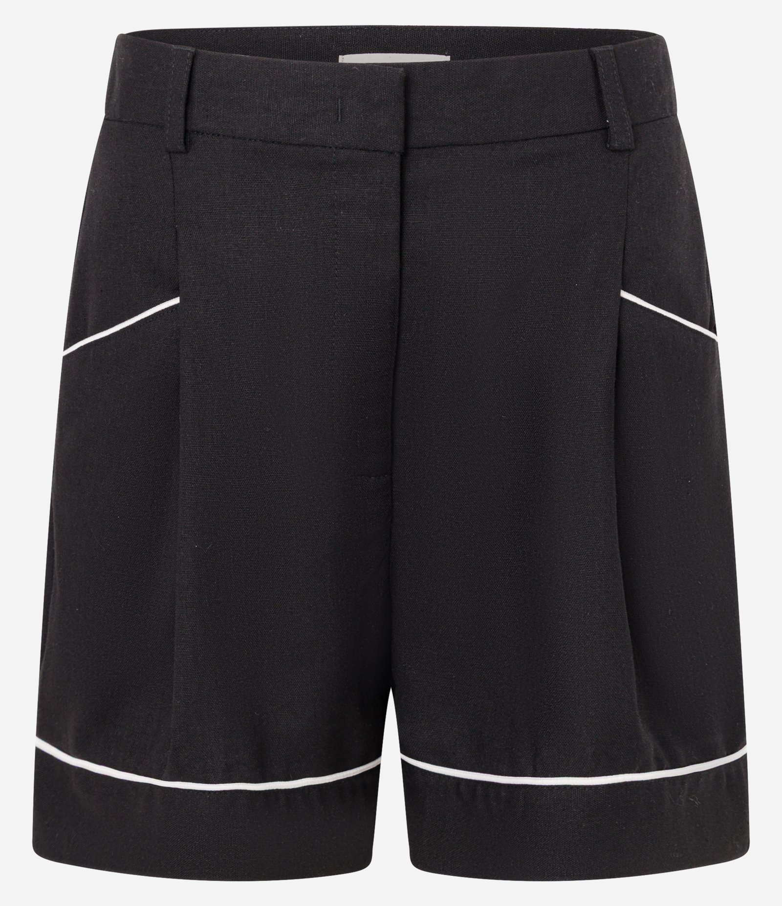 Bermuda em Viscose e Linho com Pregas e Viés Contrastante Preto 5