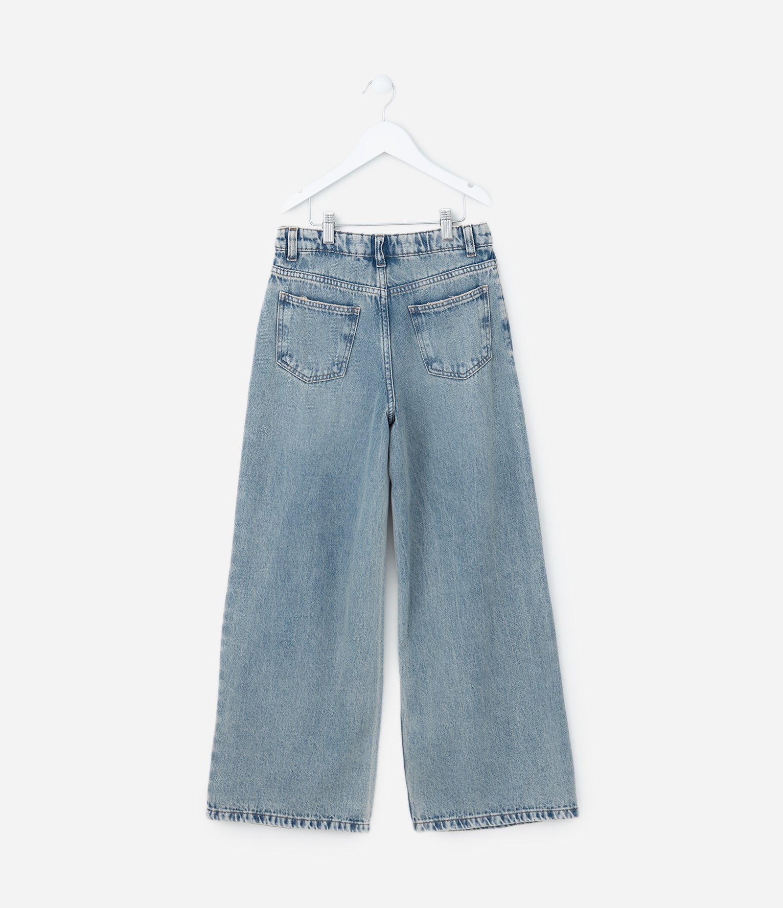 Calça Wide Leg Infantil em Jeans Dirty com Puídos - Tam 5 a 14 Anos Azul 2