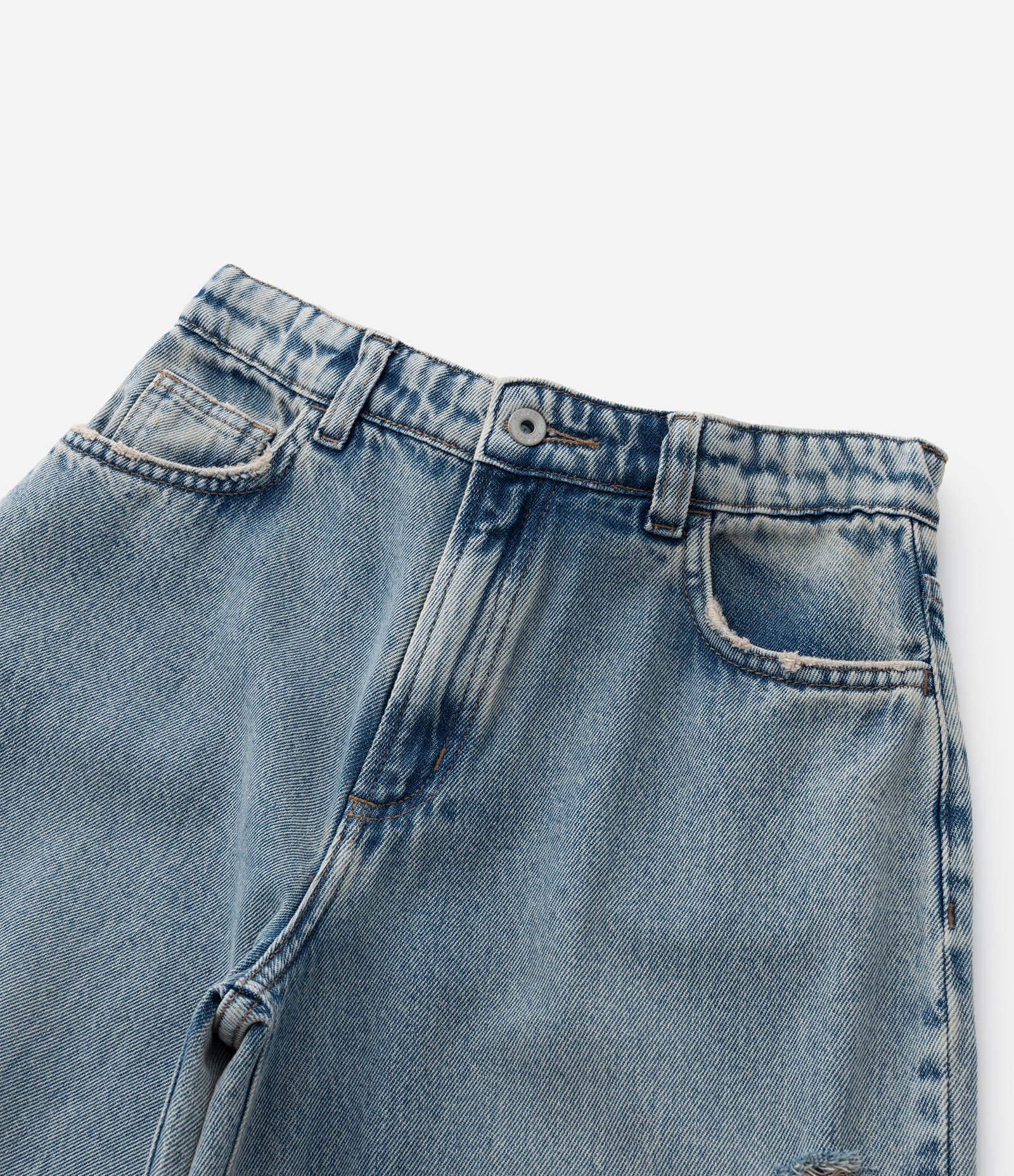 Calça Wide Leg Infantil em Jeans Dirty com Puídos - Tam 5 a 14 Anos Azul 4