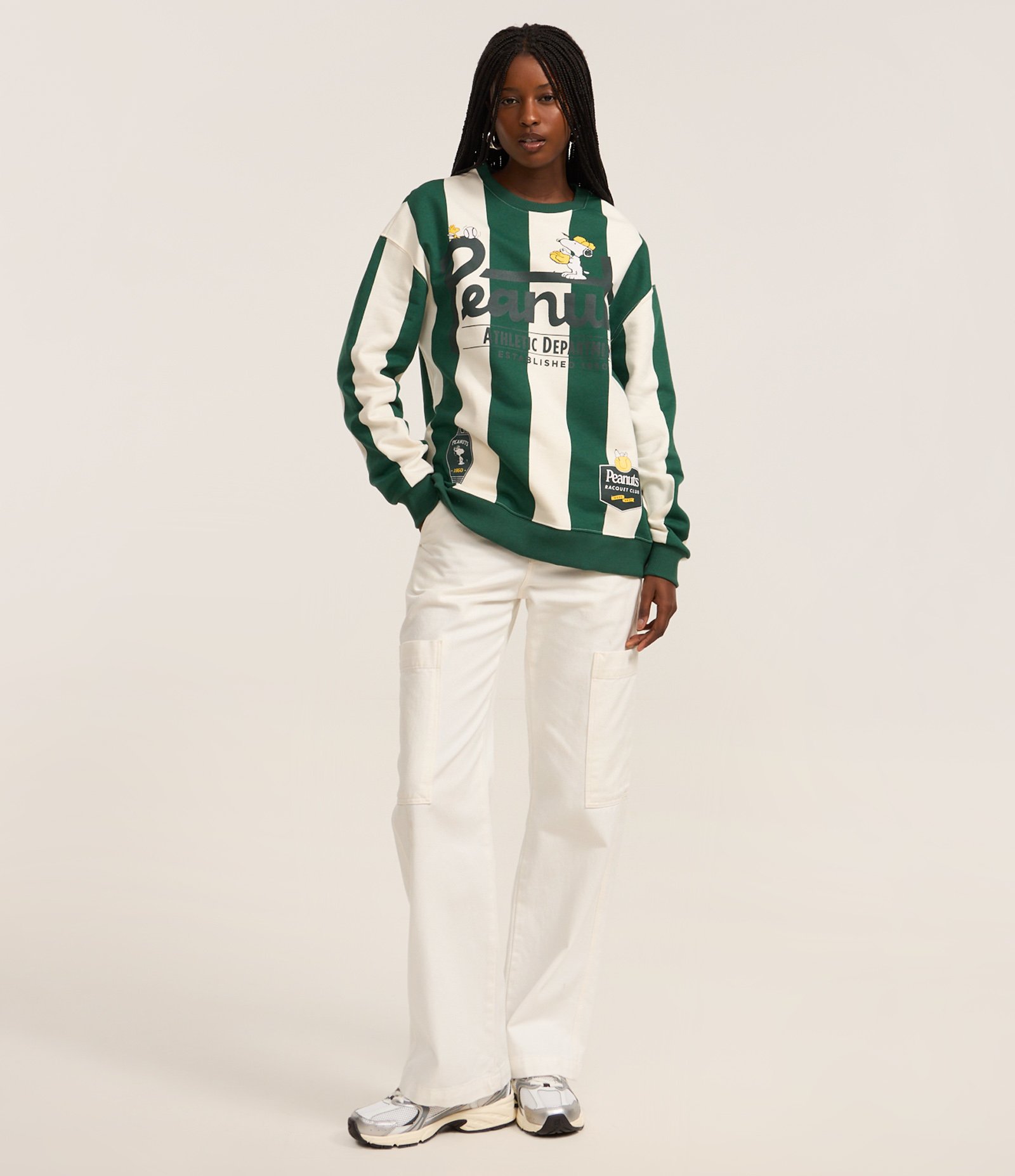 Moletom com Forro Fleece com Estampa Snoopy e Listras Verde 2