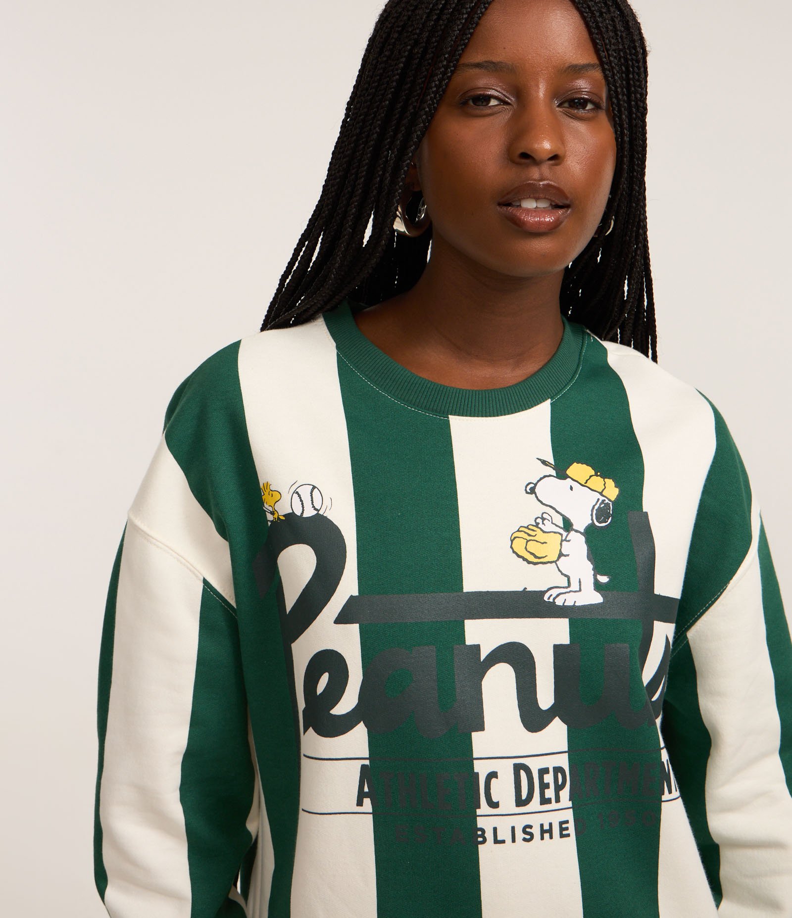 Moletom com Forro Fleece com Estampa Snoopy e Listras Verde 3