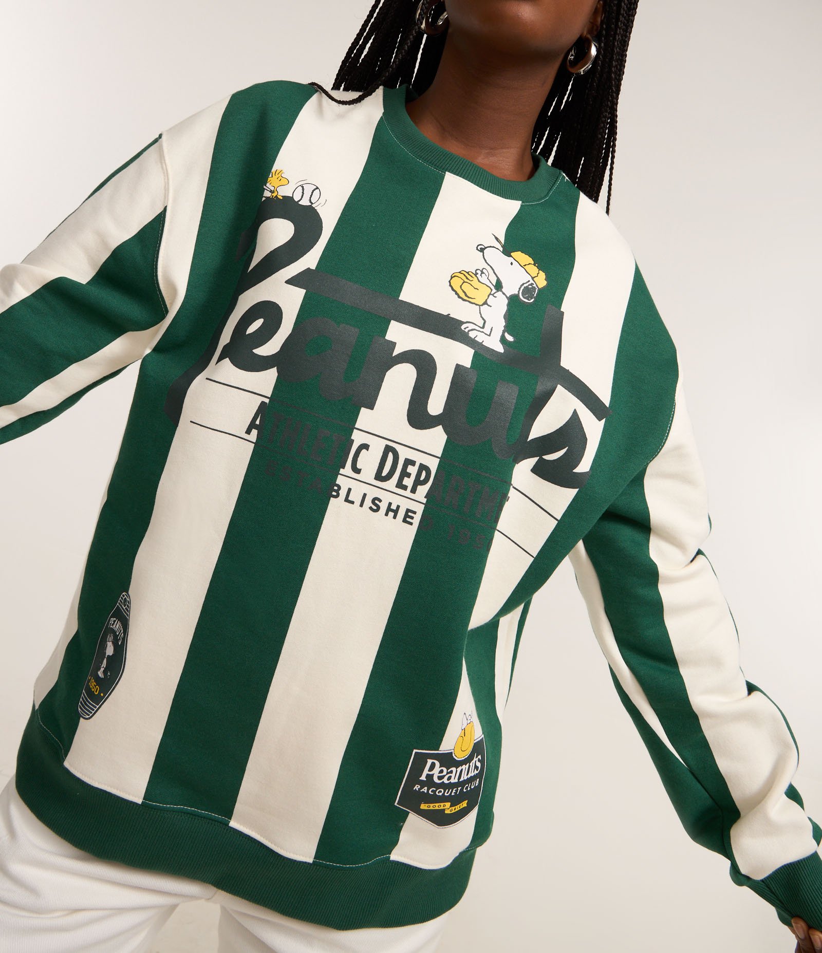 Moletom com Forro Fleece com Estampa Snoopy e Listras Verde 4