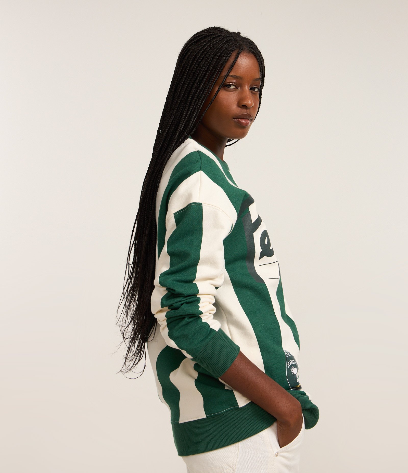 Moletom com Forro Fleece com Estampa Snoopy e Listras Verde 5