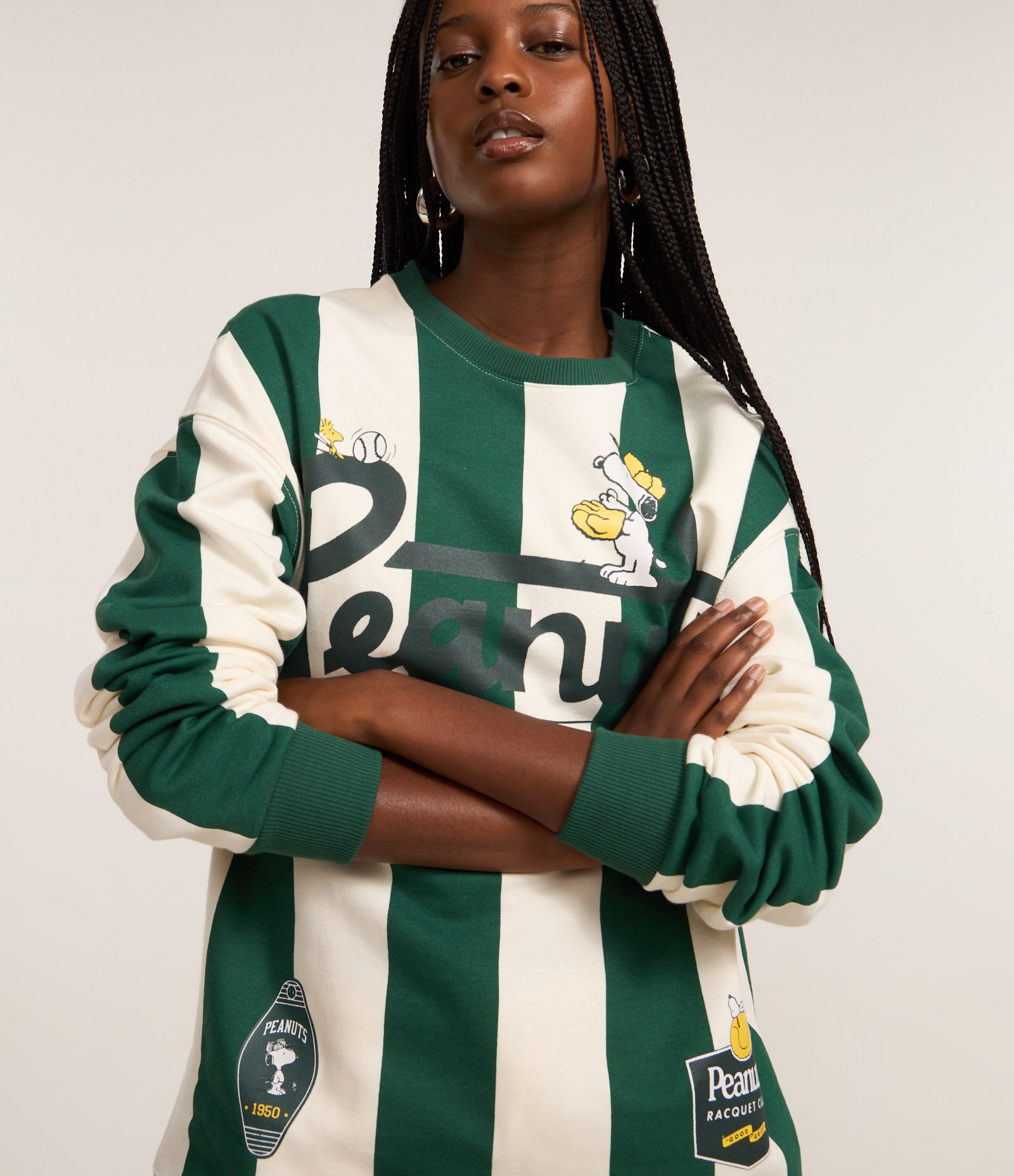 Moletom com Forro Fleece com Estampa Snoopy e Listras Verde 6