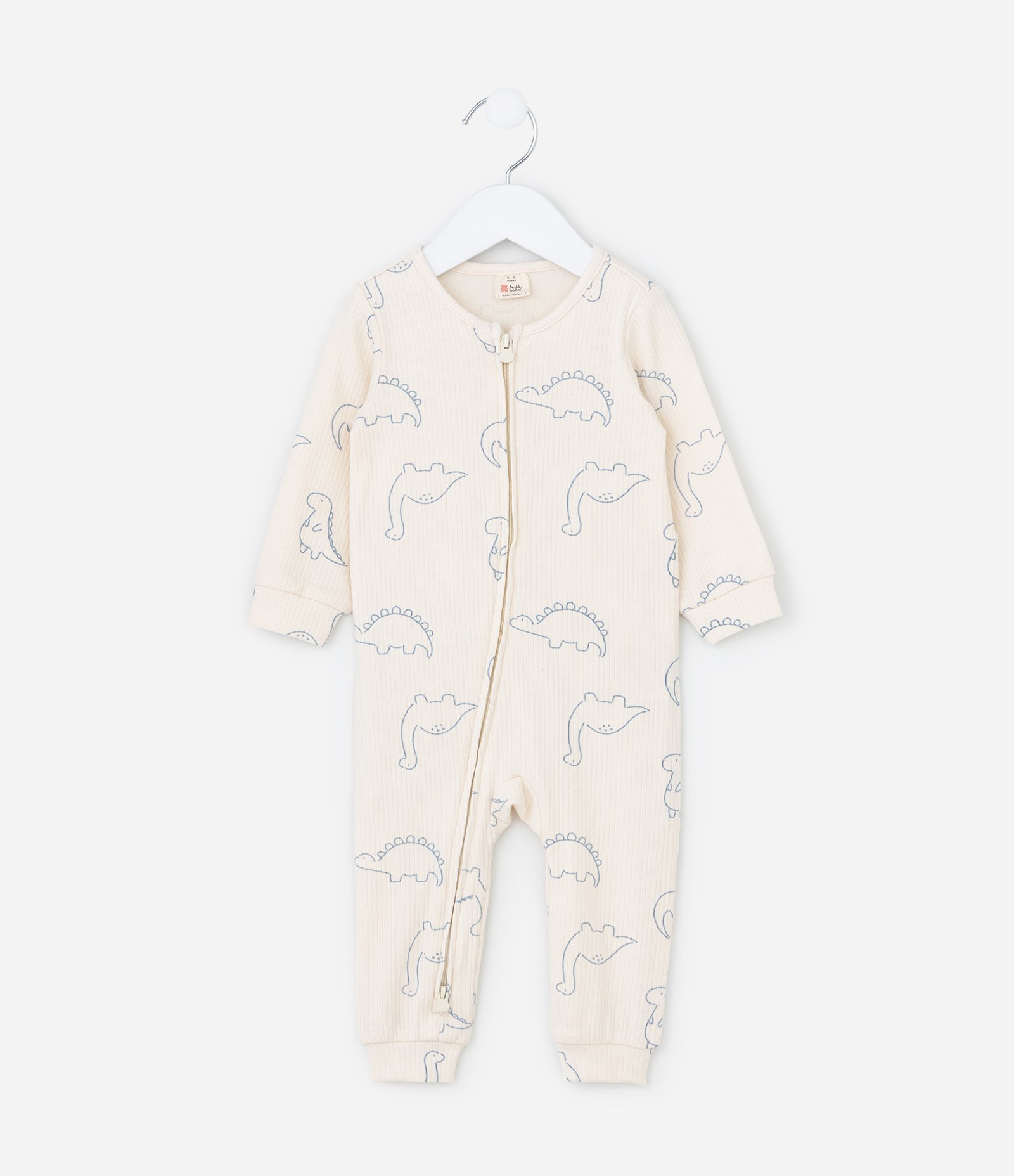 Macacão Infantil Canelado com Estampa Dinos - Tam RN a 18 meses Bege 3