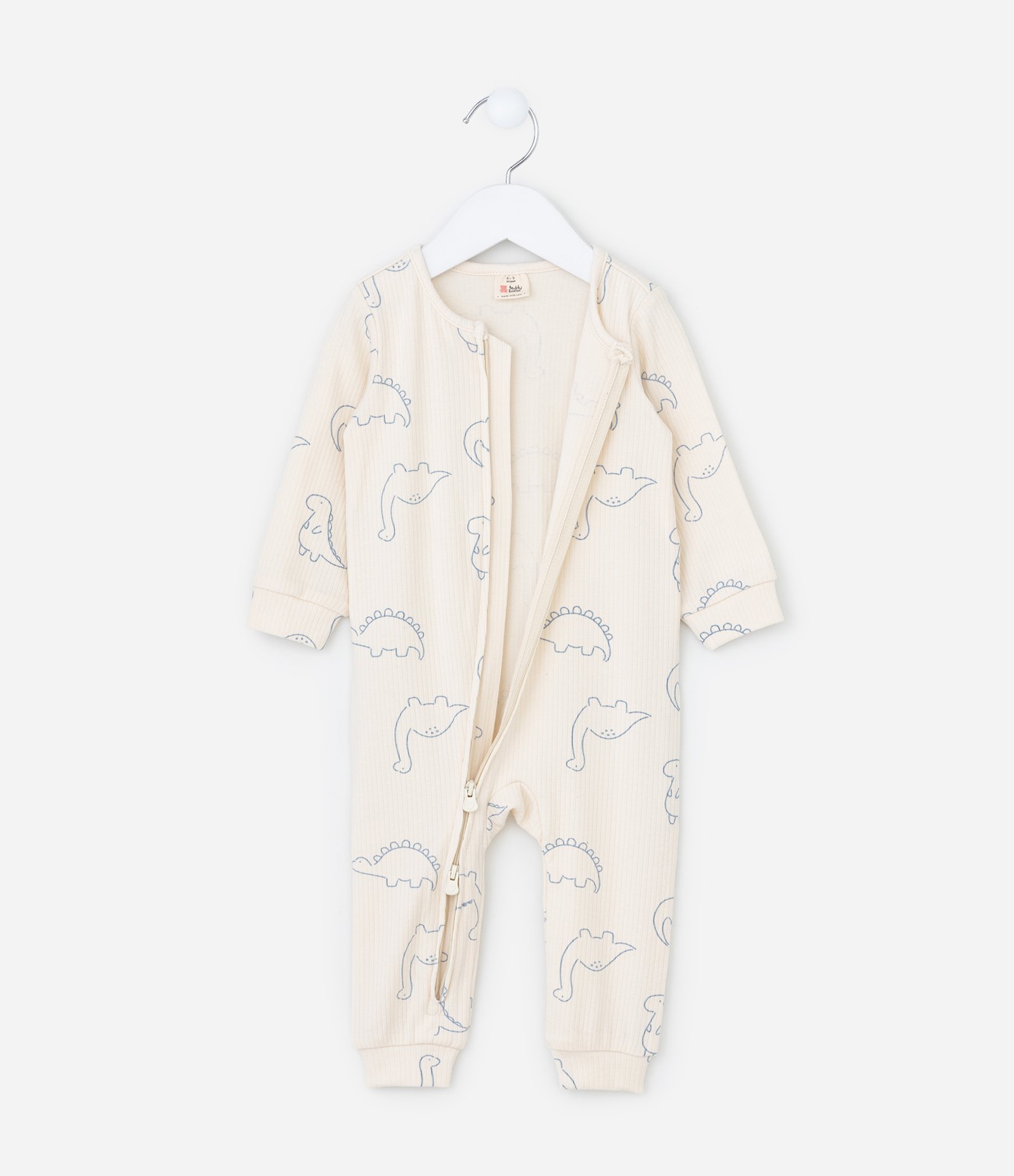 Macacão Infantil Canelado com Estampa Dinos - Tam RN a 18 meses Bege 4