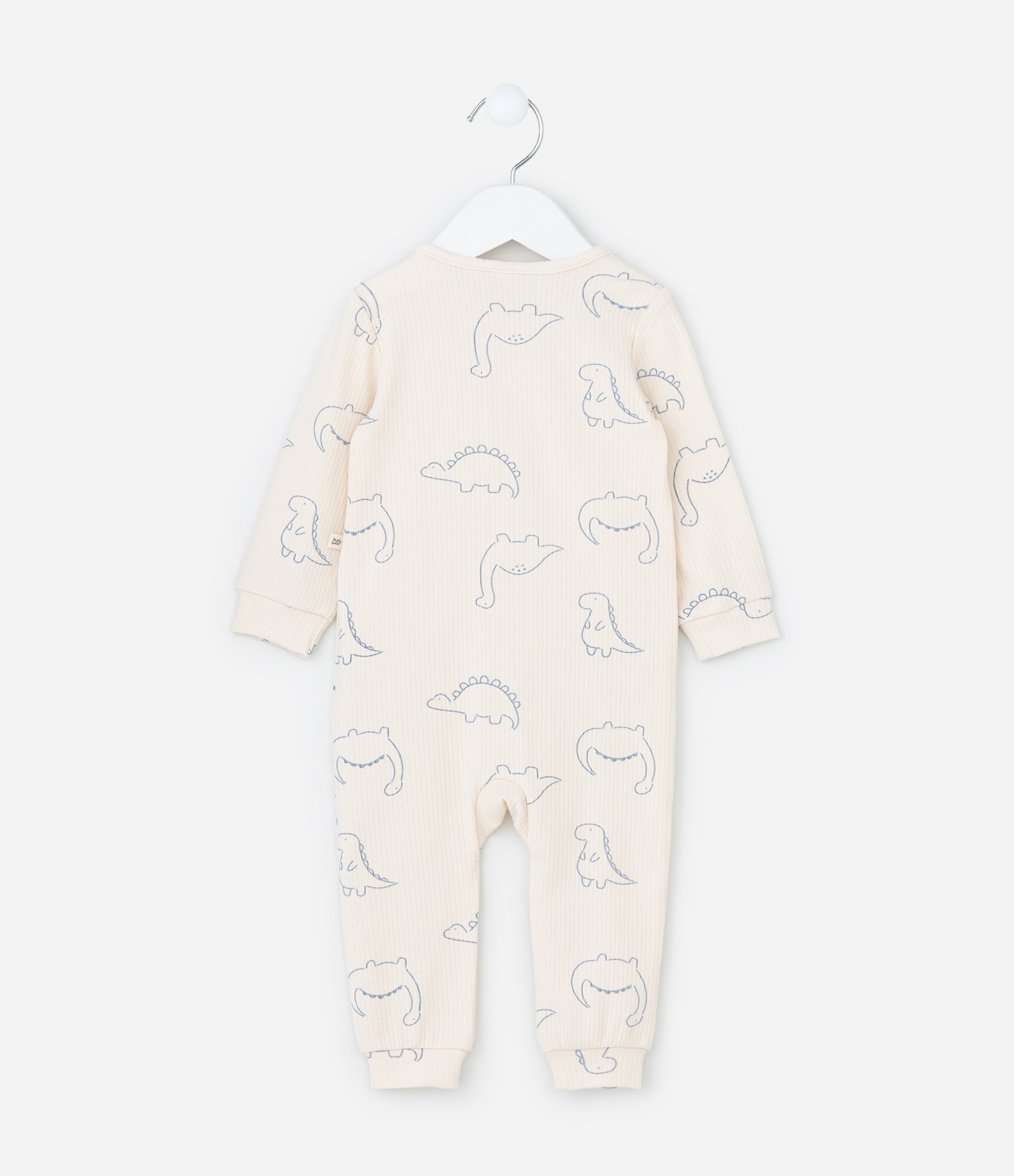 Macacão Infantil Canelado com Estampa Dinos - Tam RN a 18 meses Bege 5