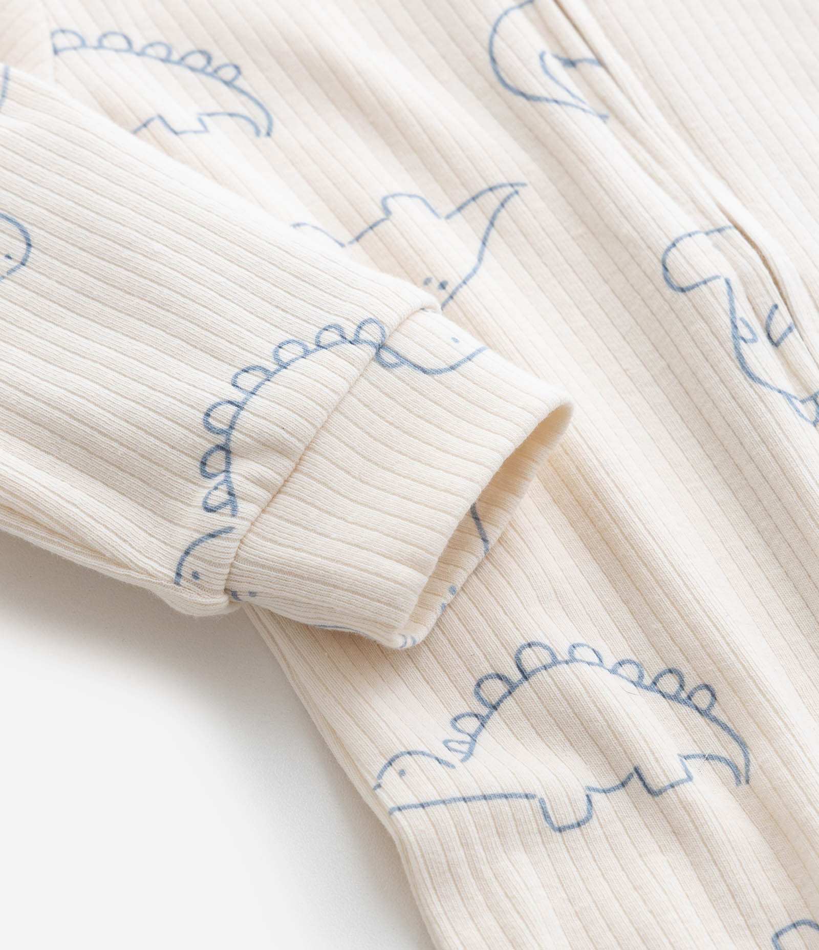 Macacão Infantil Canelado com Estampa Dinos - Tam RN a 18 meses Bege 8