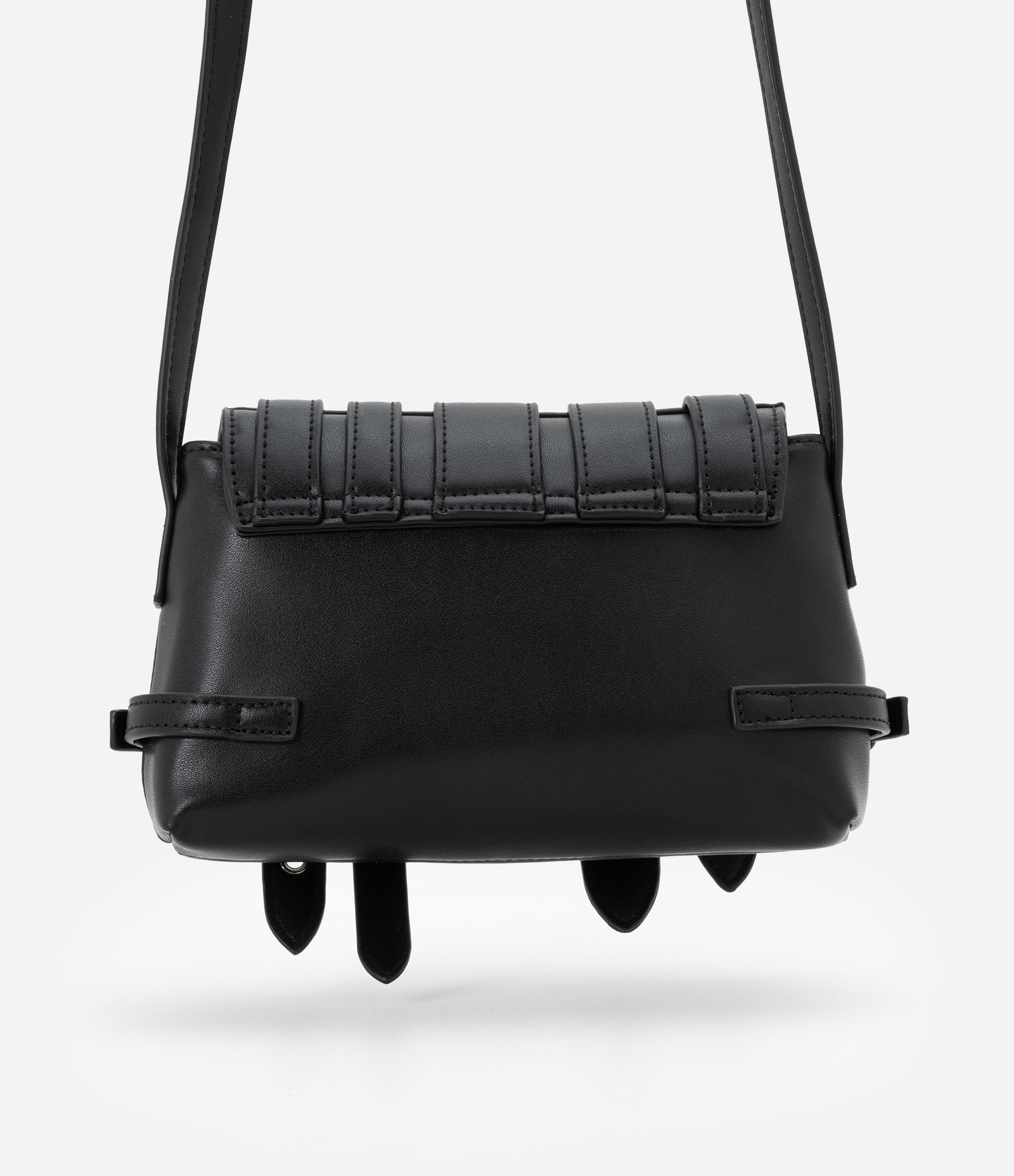 Bolsa Transversal Pequena com Tampa de Cintos com Fivelas e Ilhós Preto 3