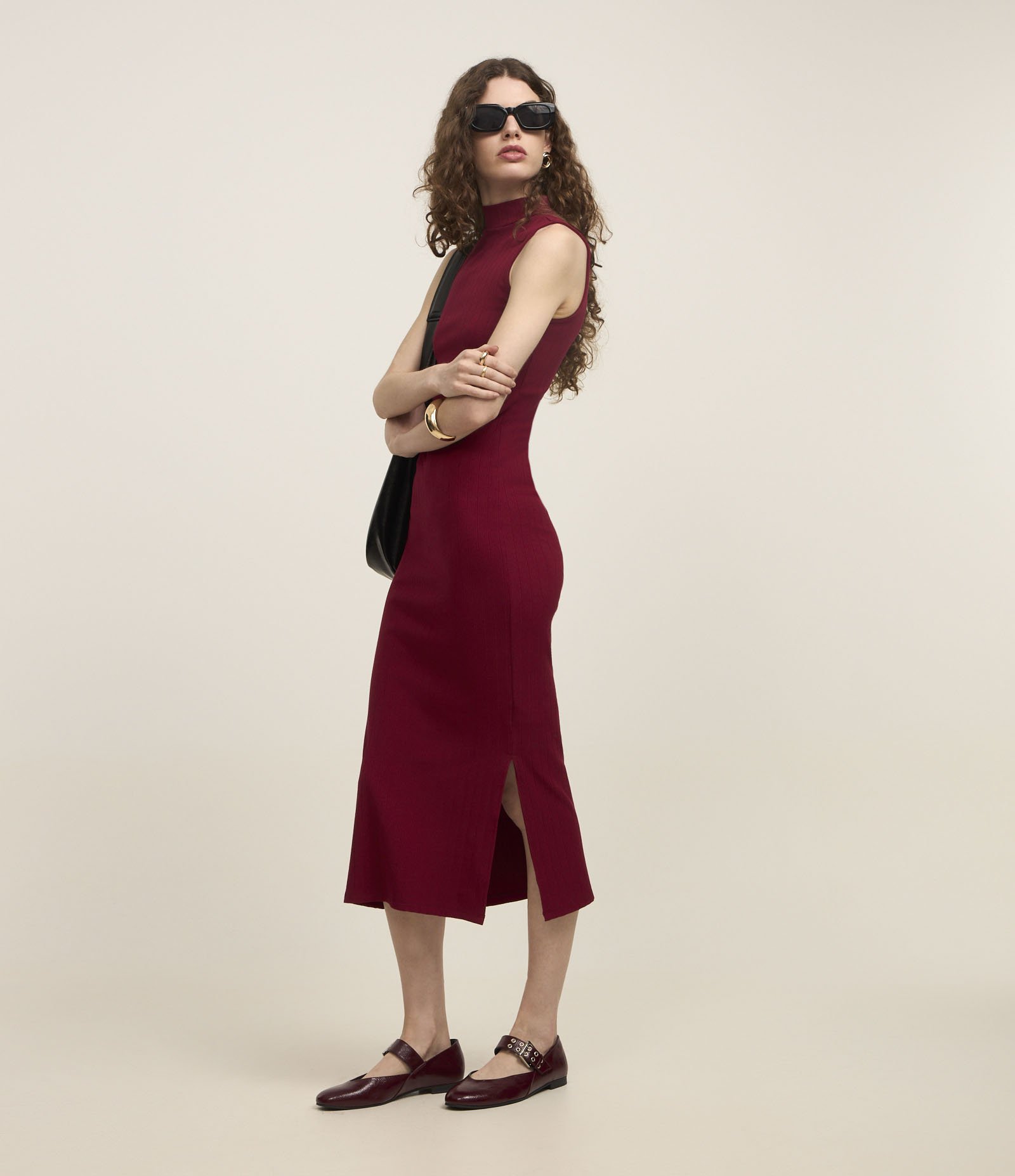 Vestido Midi Canelado em Ribana com Gola Altinha Vermelho 3