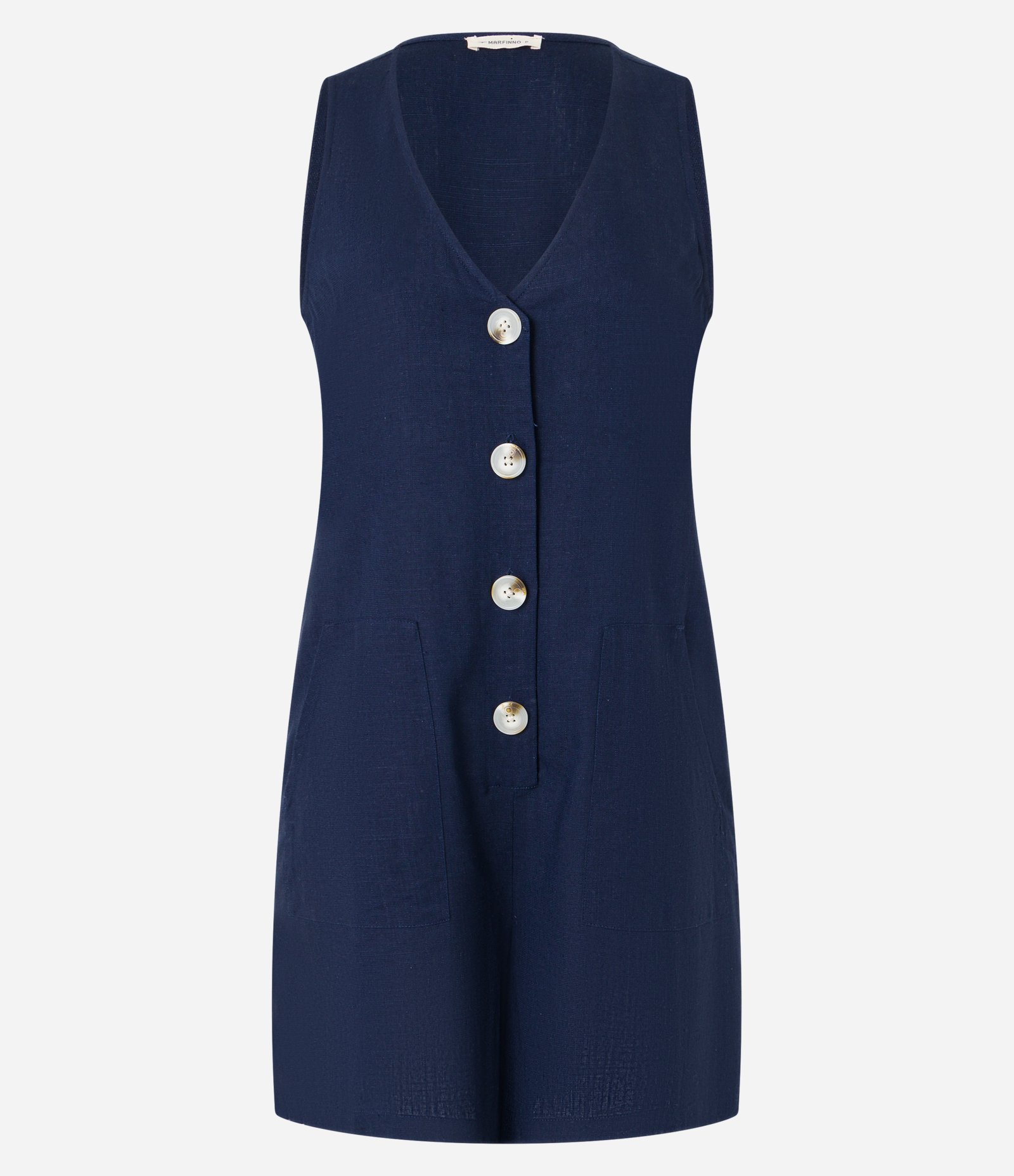 Macaquinho em Viscolinho com Decote V e Botões Azul Marinho 4