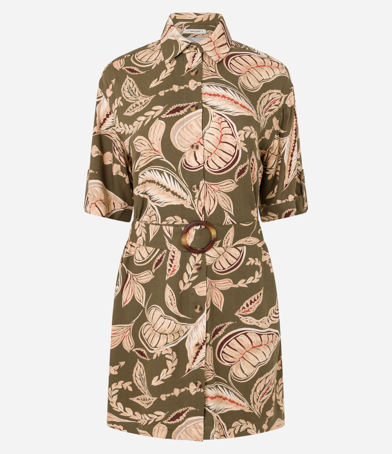 Vestido Boho Chemise Curto em Viscose com Estampa Folhagem Verde 5