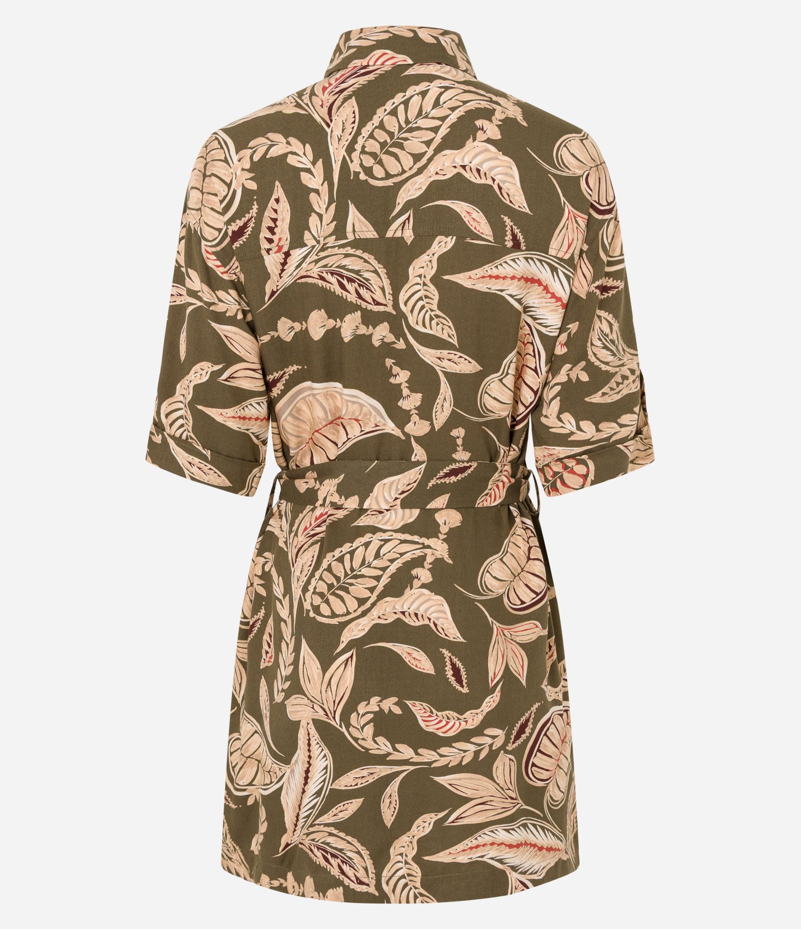Vestido Boho Chemise Curto em Viscose com Estampa Folhagem Verde 6